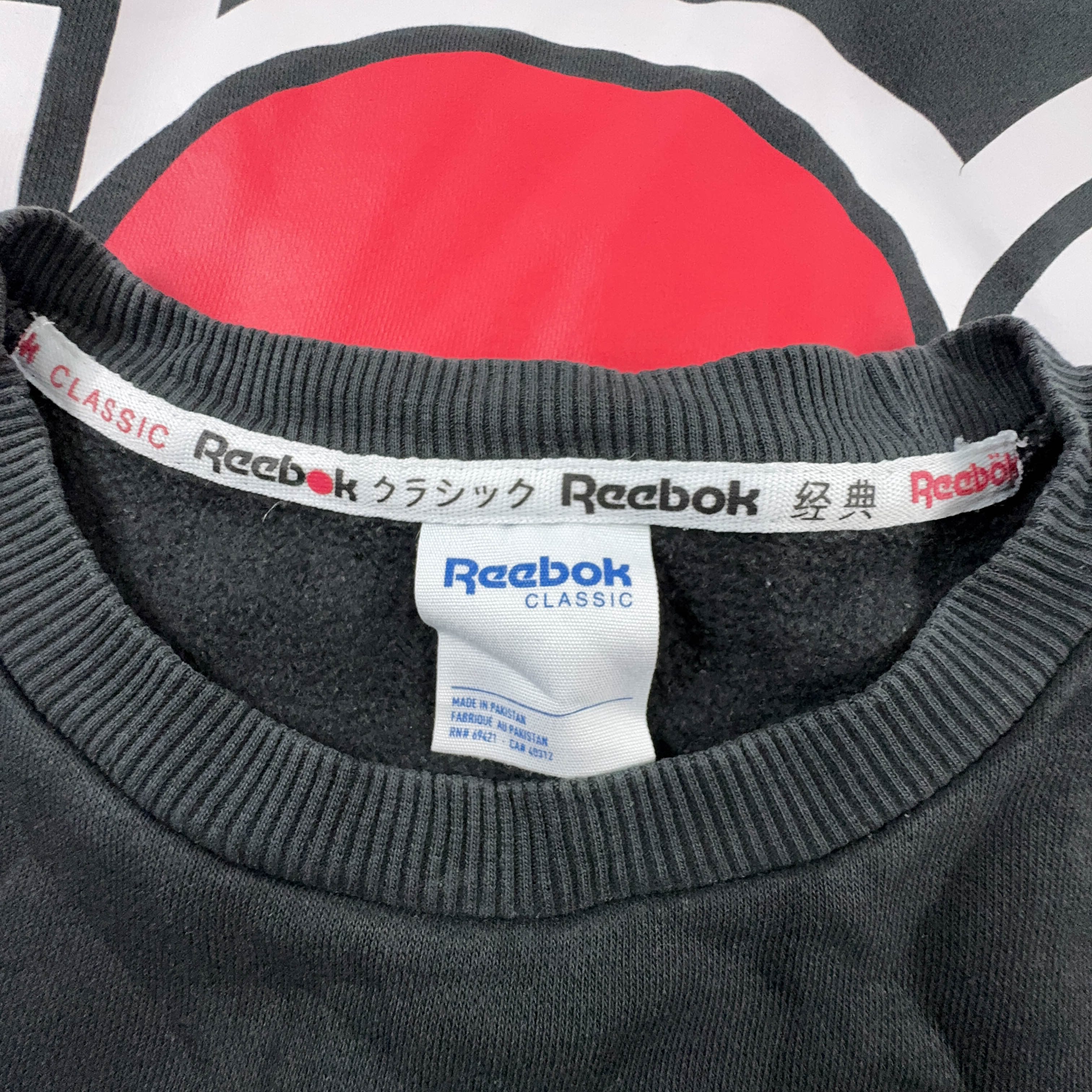 Felpa Reebok nera a girocollo in cotone logo stampato grande - Taglia L uomo