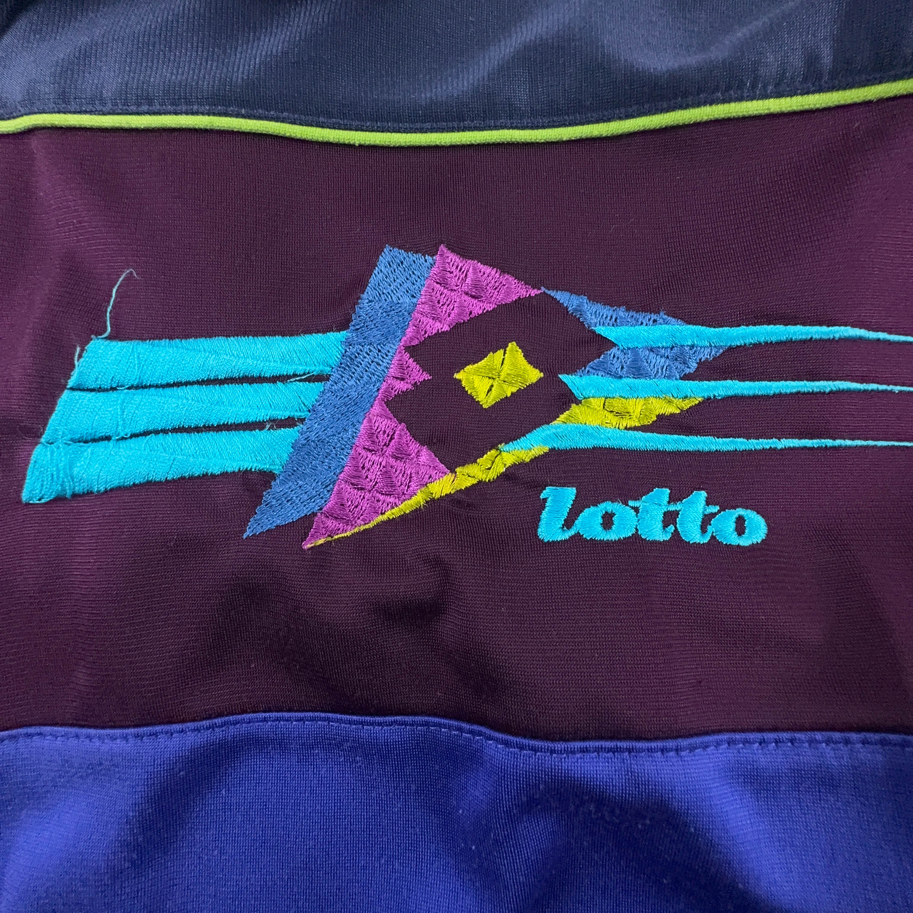 Felpa Lotto Vintage blu e bordeaux con zip e logo ricamato anni 80 - Taglia XXL uomo