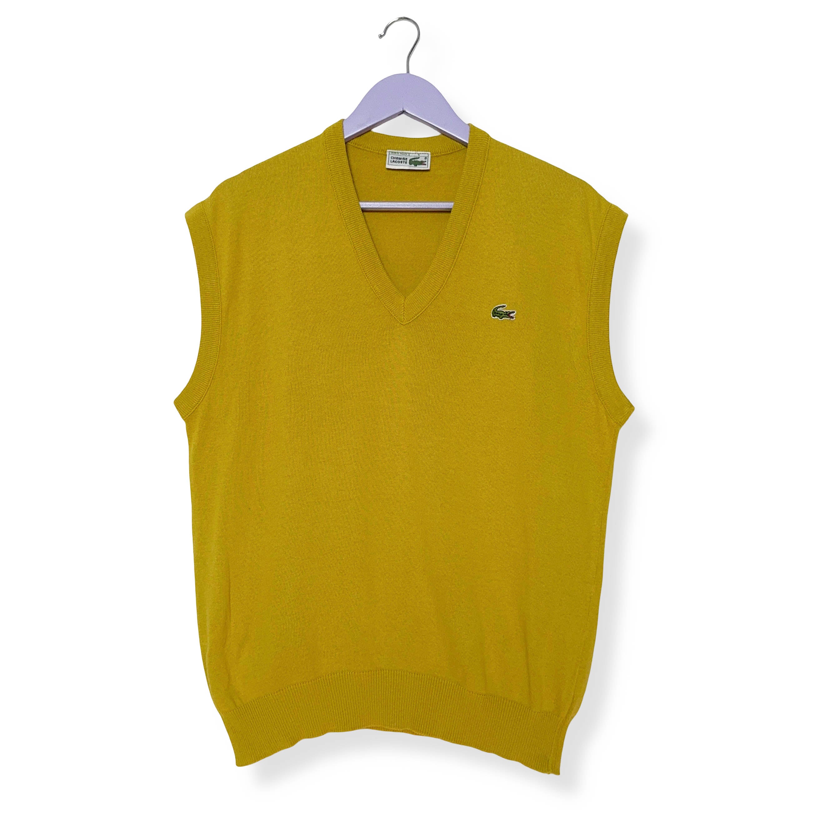 Gilet Lacoste Vintage giallo scollo a V in cotone - Taglia 5 L uomo