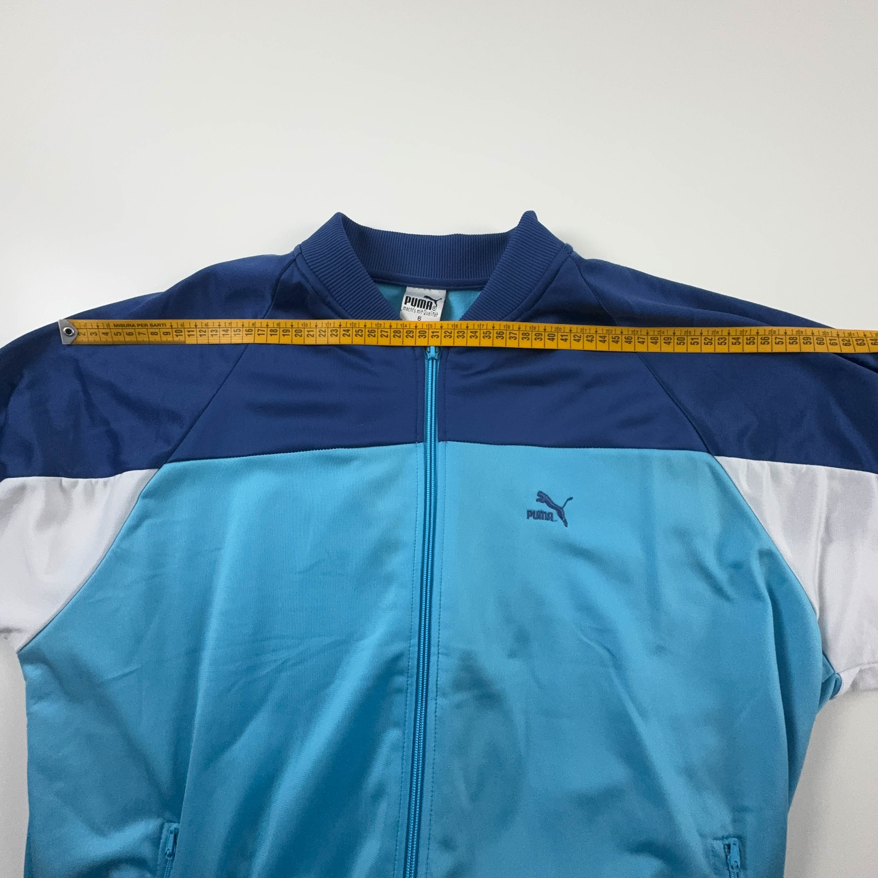 Felpa Puma Vintage azzurra e blu con zip e logo ricamato anni 90 - Taglia 6 uomo