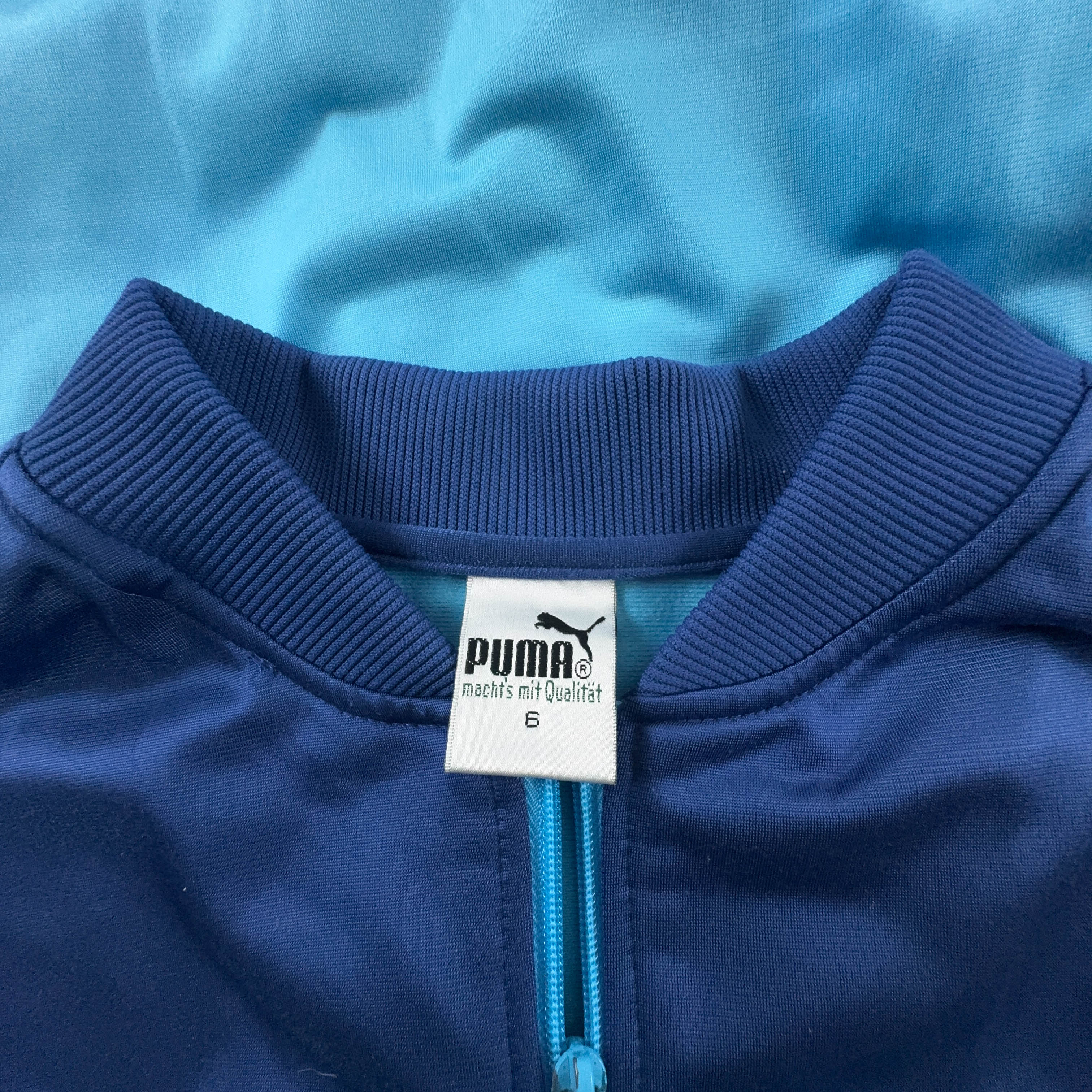 Felpa Puma Vintage azzurra e blu con zip e logo ricamato anni 90 - Taglia 6 uomo