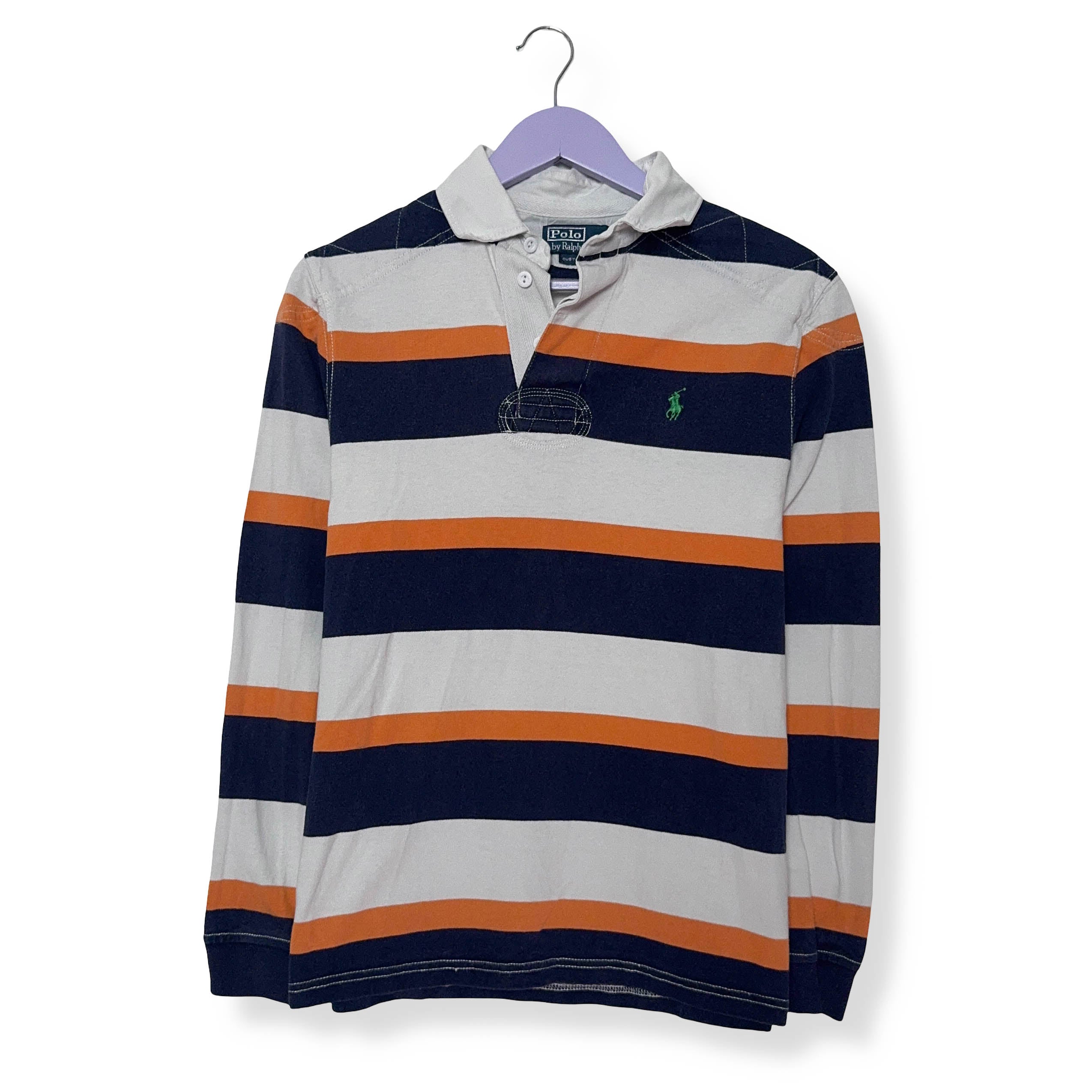 Polo Ralph Lauren Vintage a righe blu bianco arancione custom fit - Taglia S uomo
