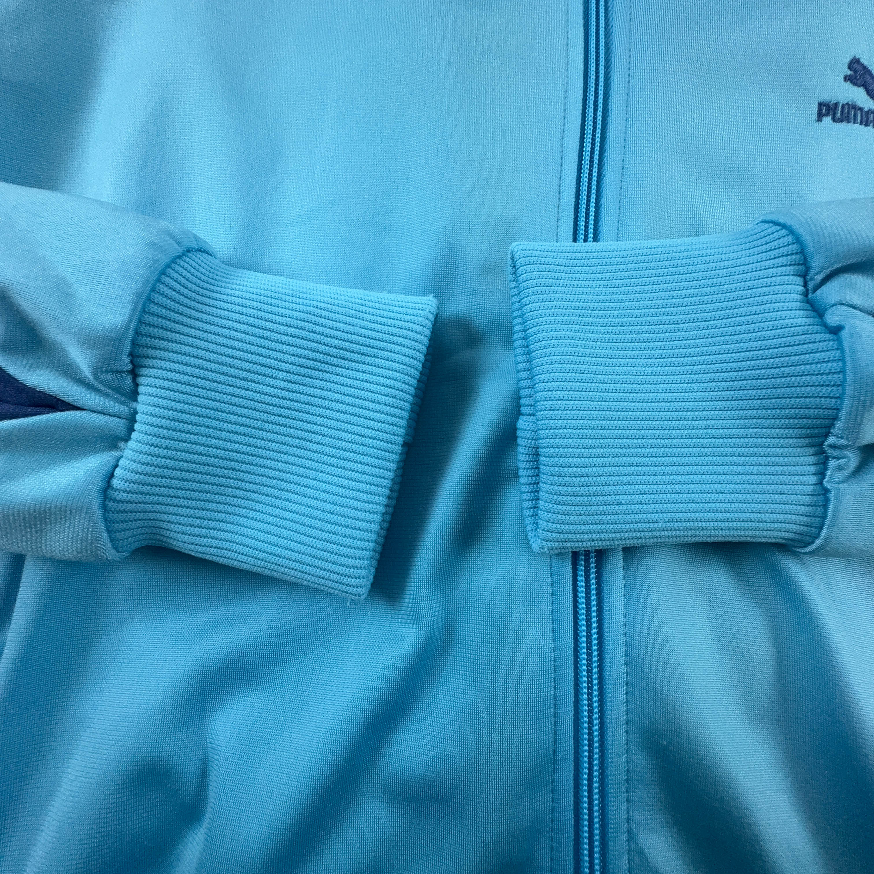 Felpa Puma Vintage azzurra e blu con zip e logo ricamato anni 90 - Taglia 6 uomo