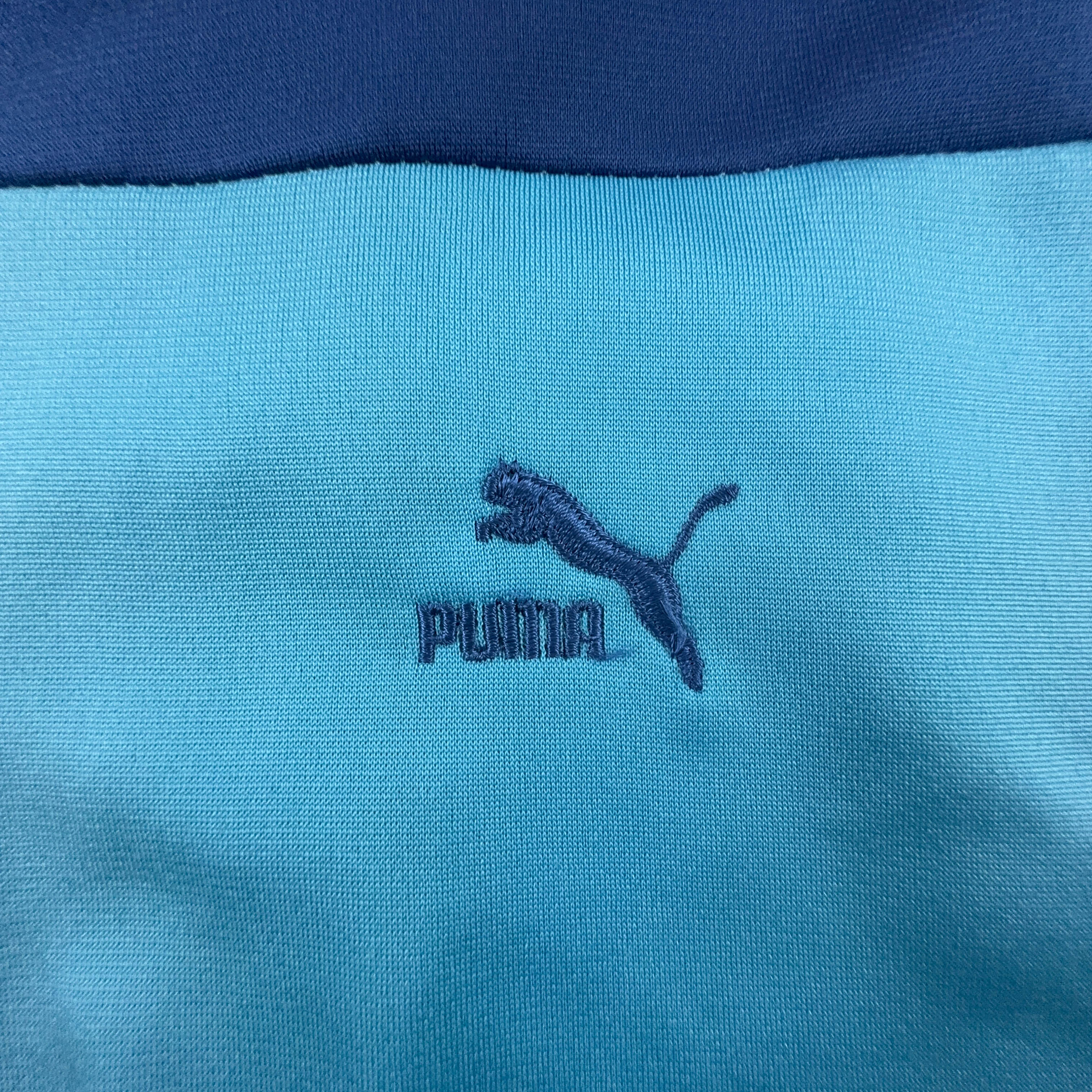 Felpa Puma Vintage azzurra e blu con zip e logo ricamato anni 90 - Taglia 6 uomo