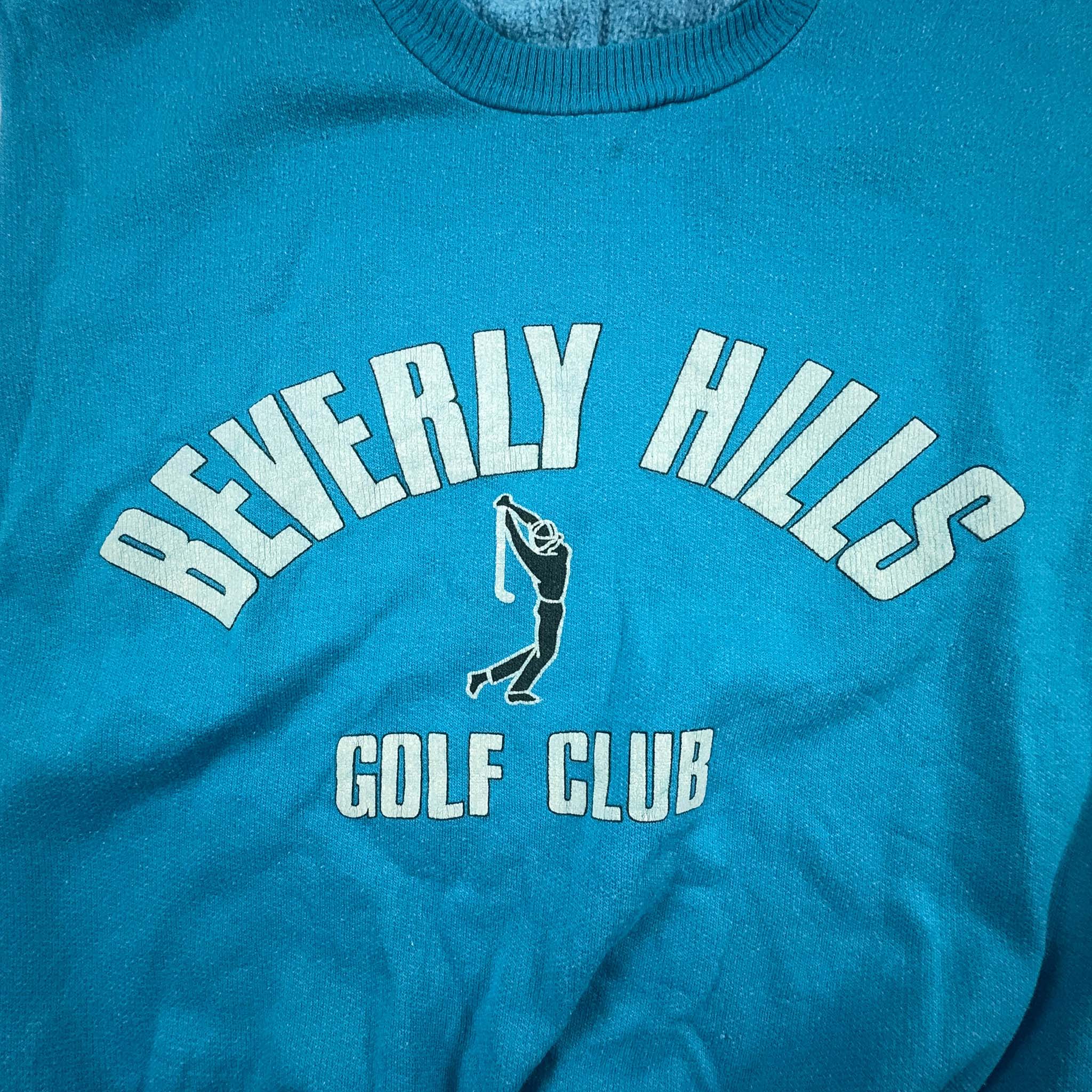 Felpa Vintage azzurra a girocollo con stampa Beverly Hills Golf Cup anni 80 - Taglia M uomo