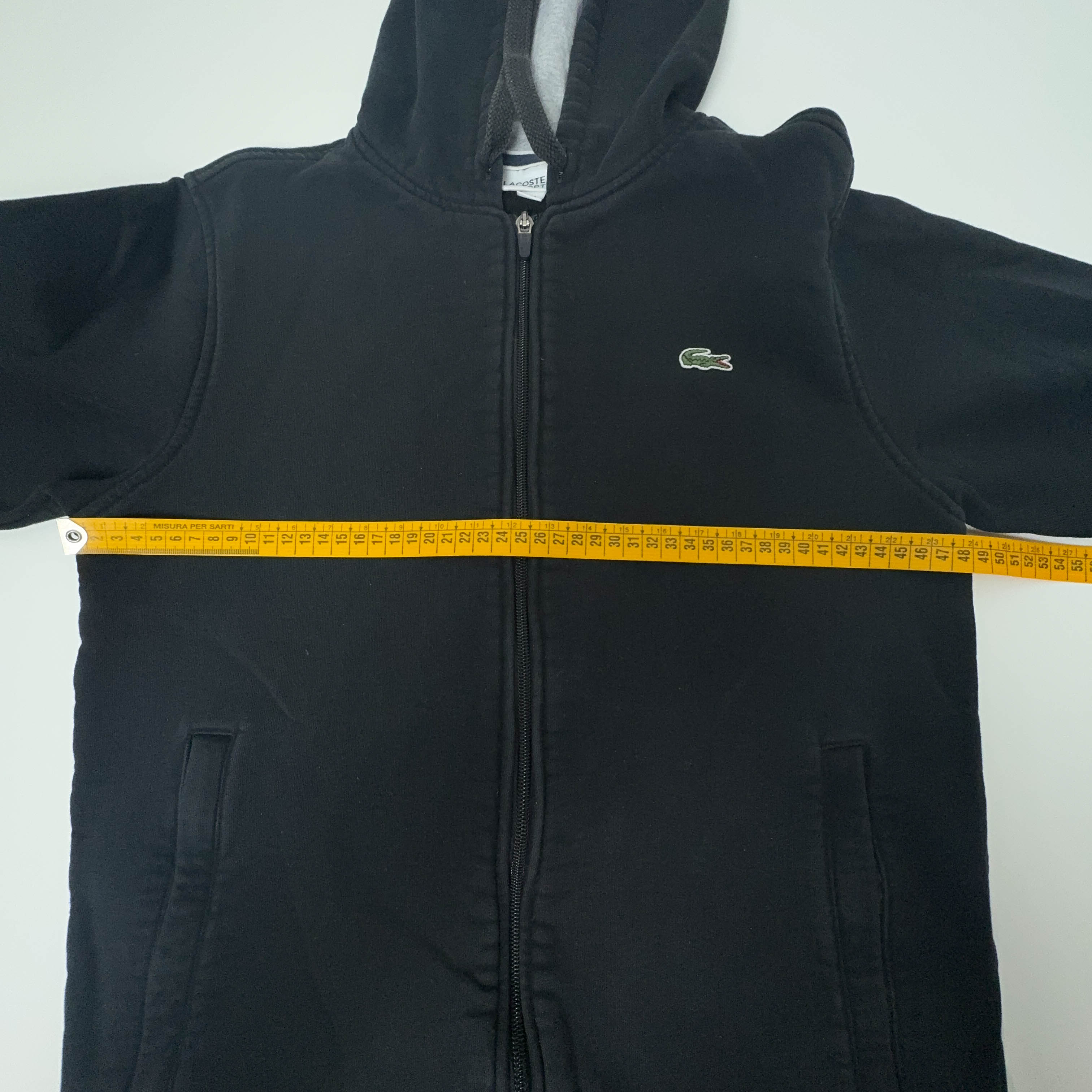 Felpa Lacoste nera con zip tasche e cappuccio in cotone - Taglia 3 S uomo