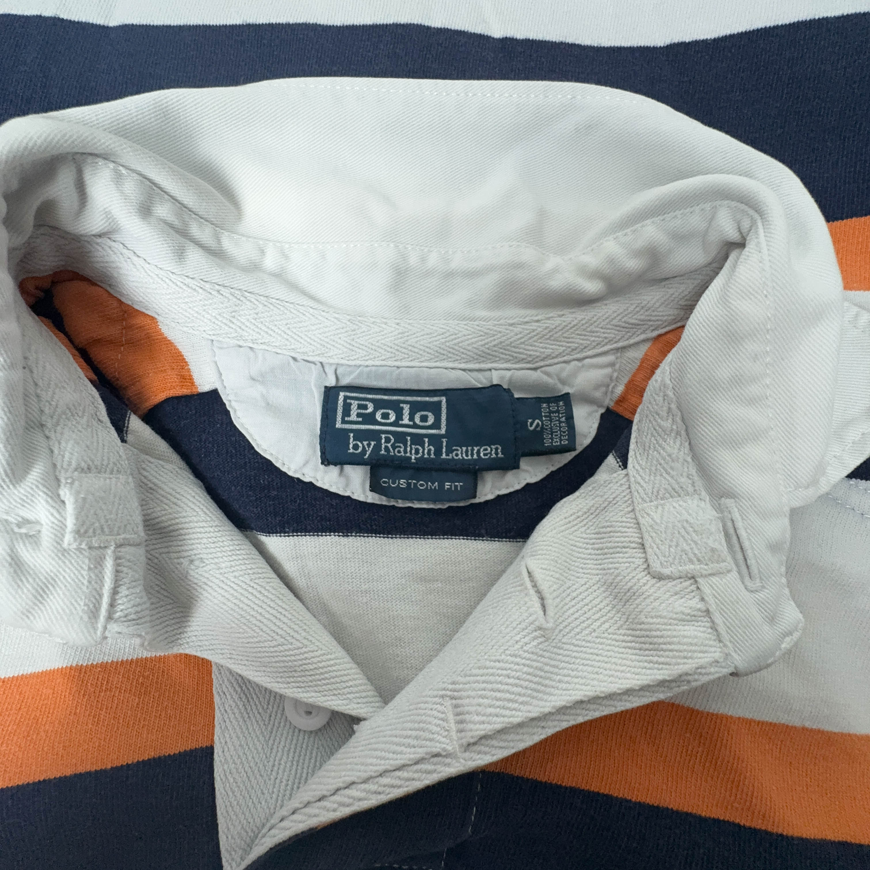 Polo Ralph Lauren Vintage a righe blu bianco arancione custom fit - Taglia S uomo