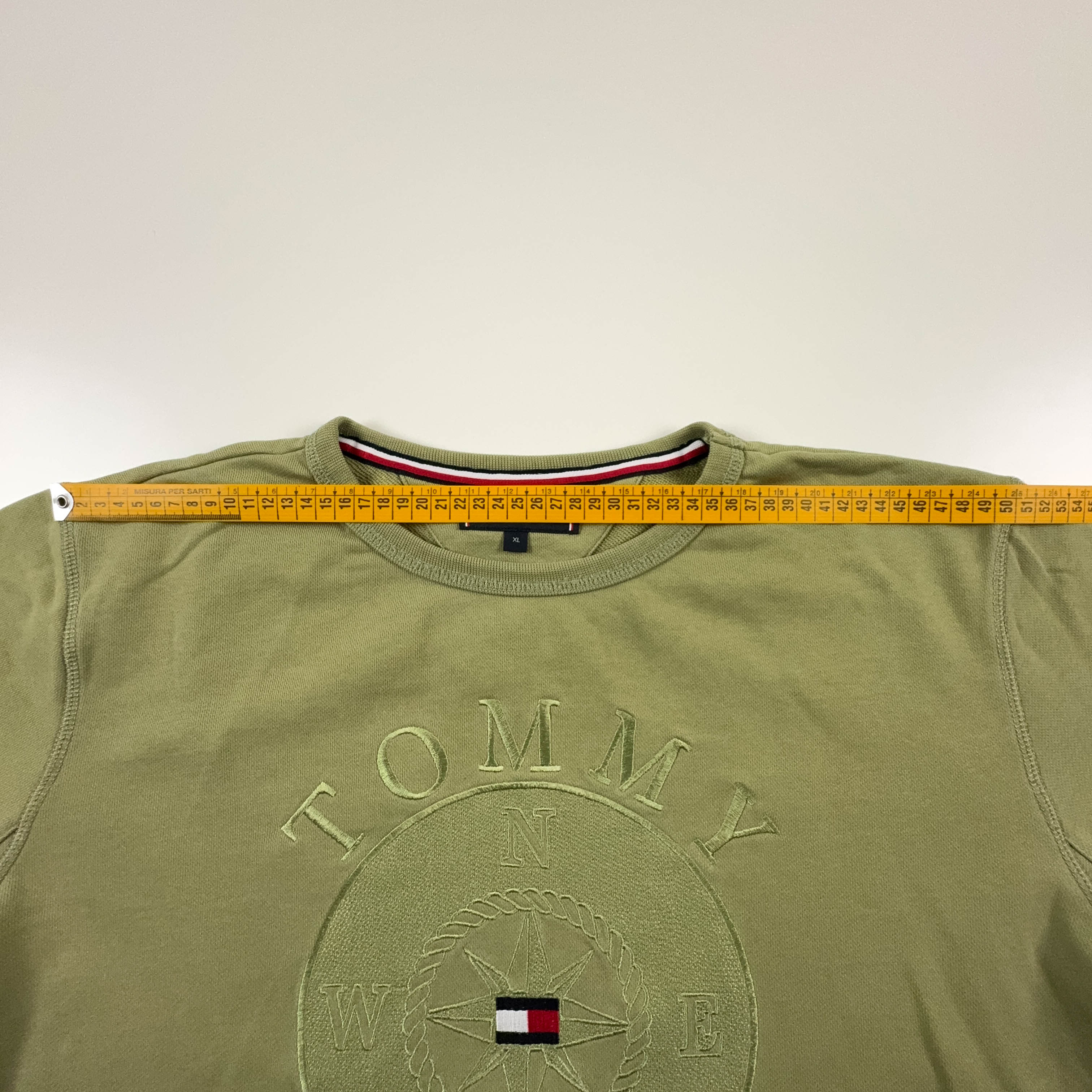 Felpa Tommy Hilfiger verde a girocollo in cotone con logo ricamato - Taglia XL uomo