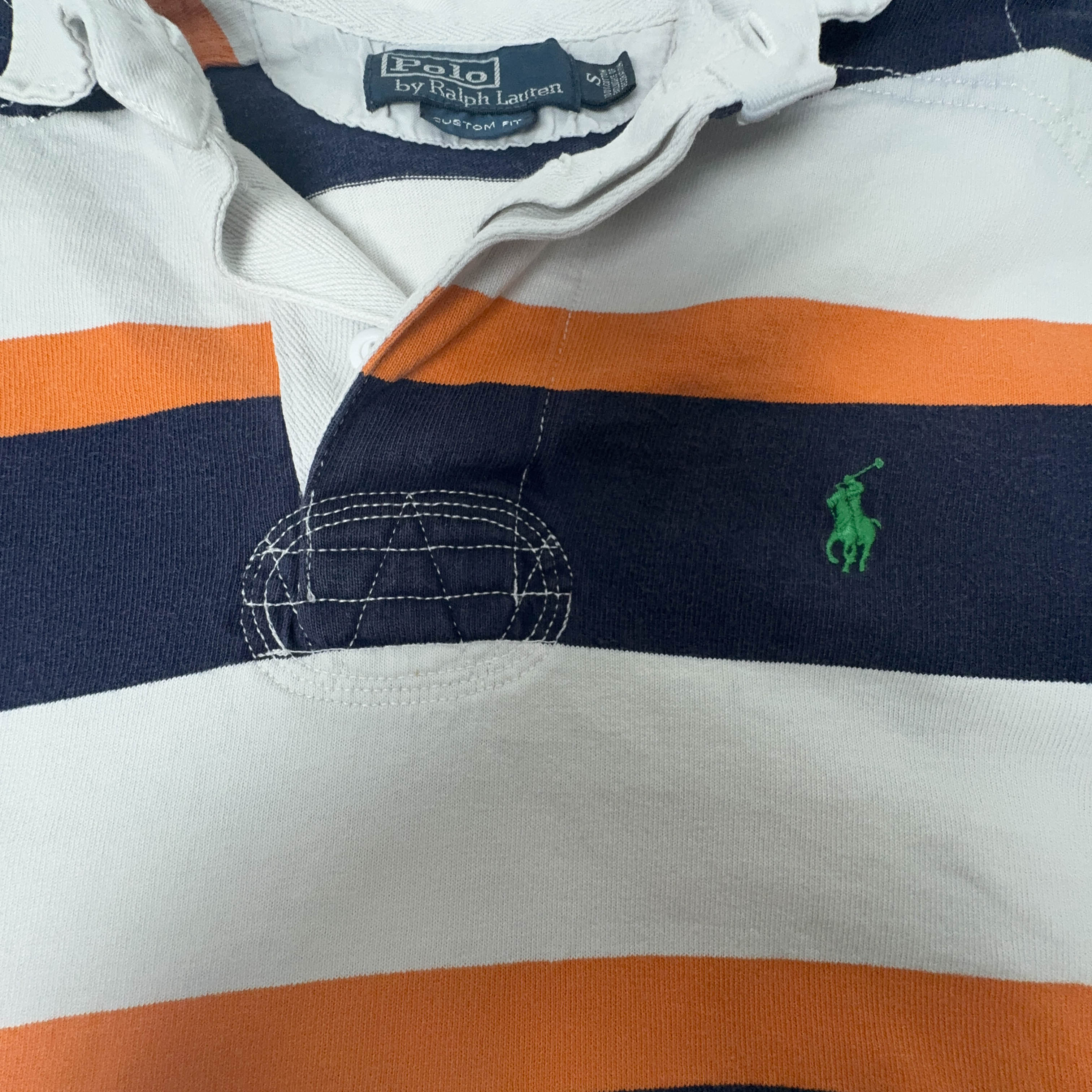 Polo Ralph Lauren Vintage a righe blu bianco arancione custom fit - Taglia S uomo
