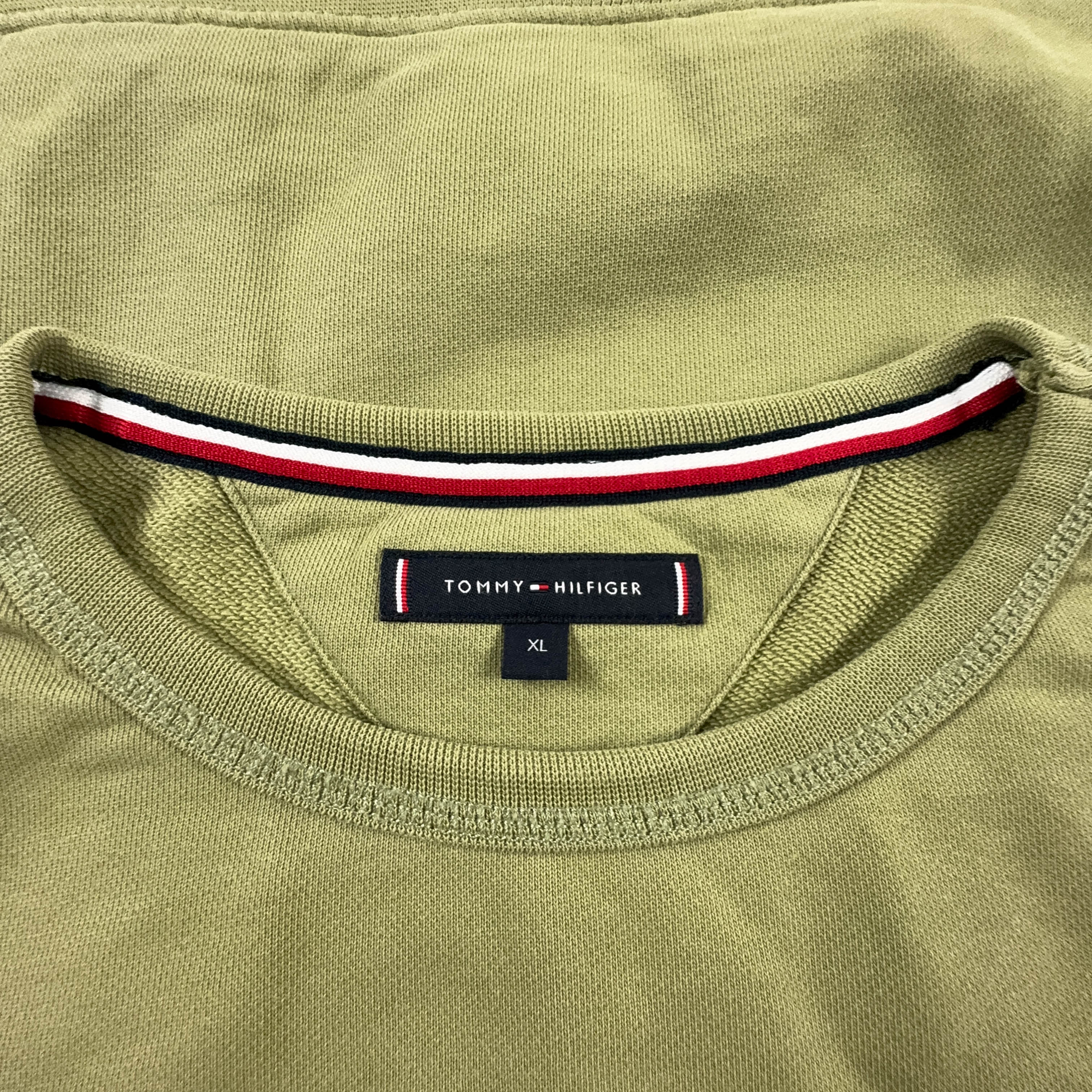 Felpa Tommy Hilfiger verde a girocollo in cotone con logo ricamato - Taglia XL uomo