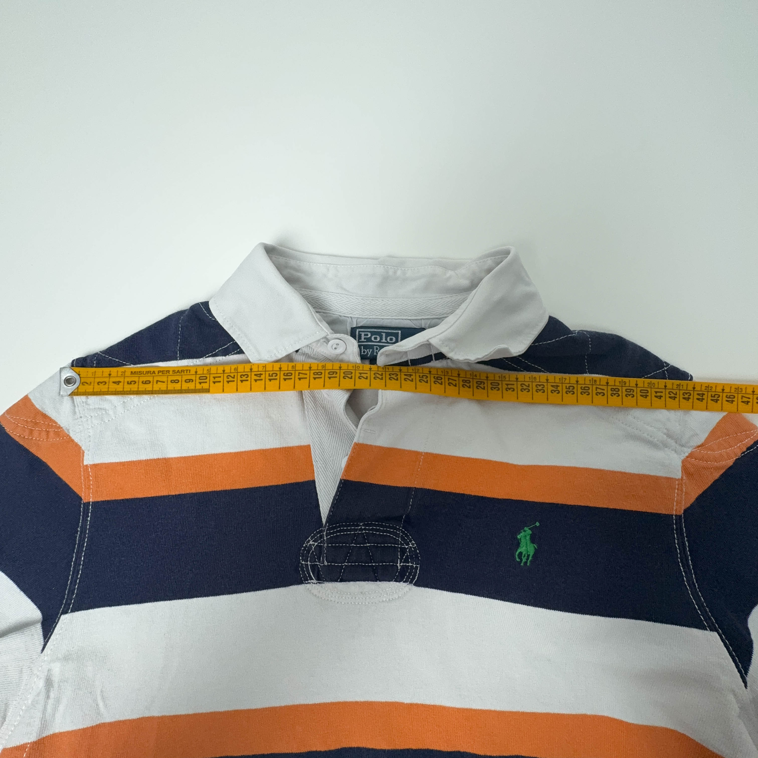 Polo Ralph Lauren Vintage a righe blu bianco arancione custom fit - Taglia S uomo