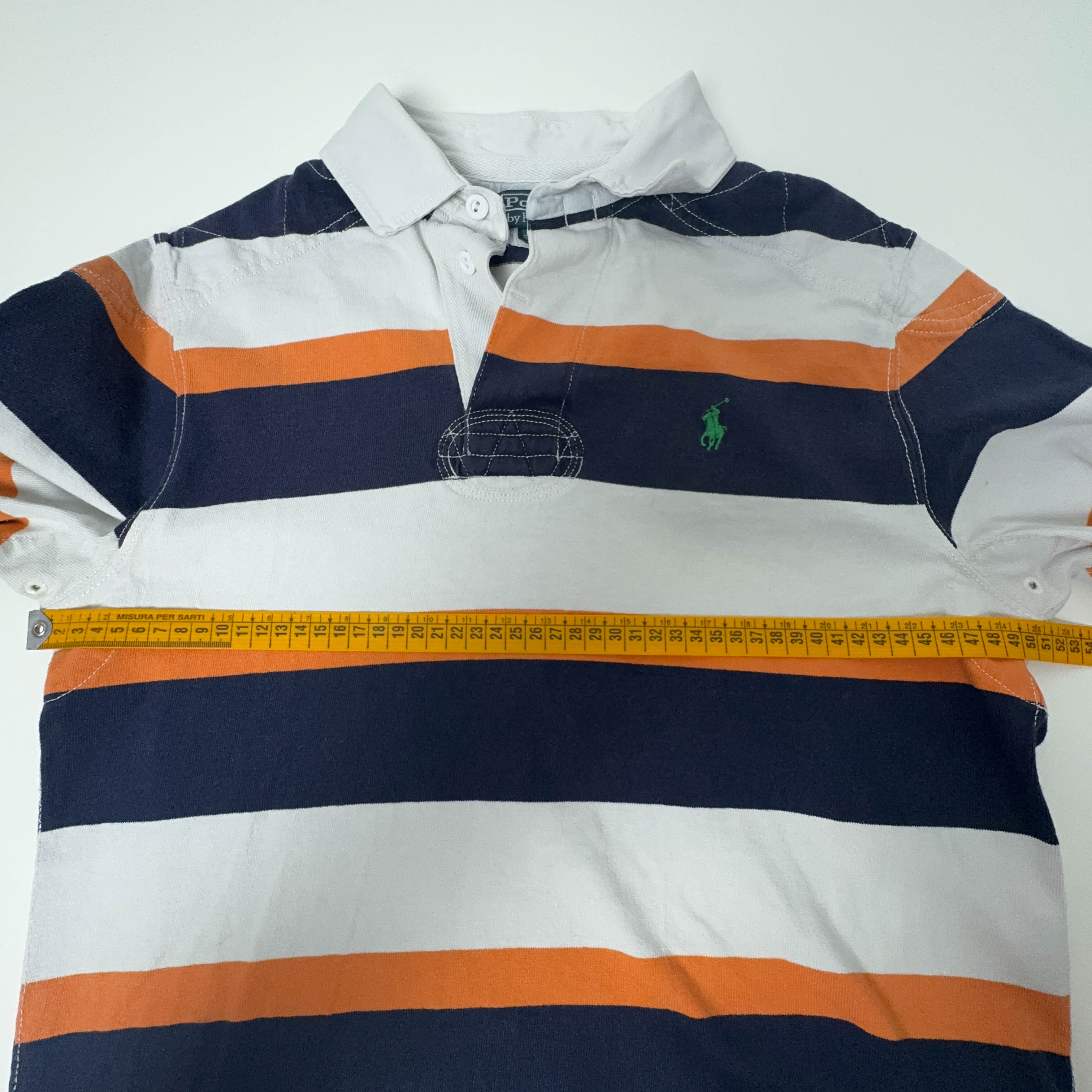 Polo Ralph Lauren Vintage a righe blu bianco arancione custom fit - Taglia S uomo