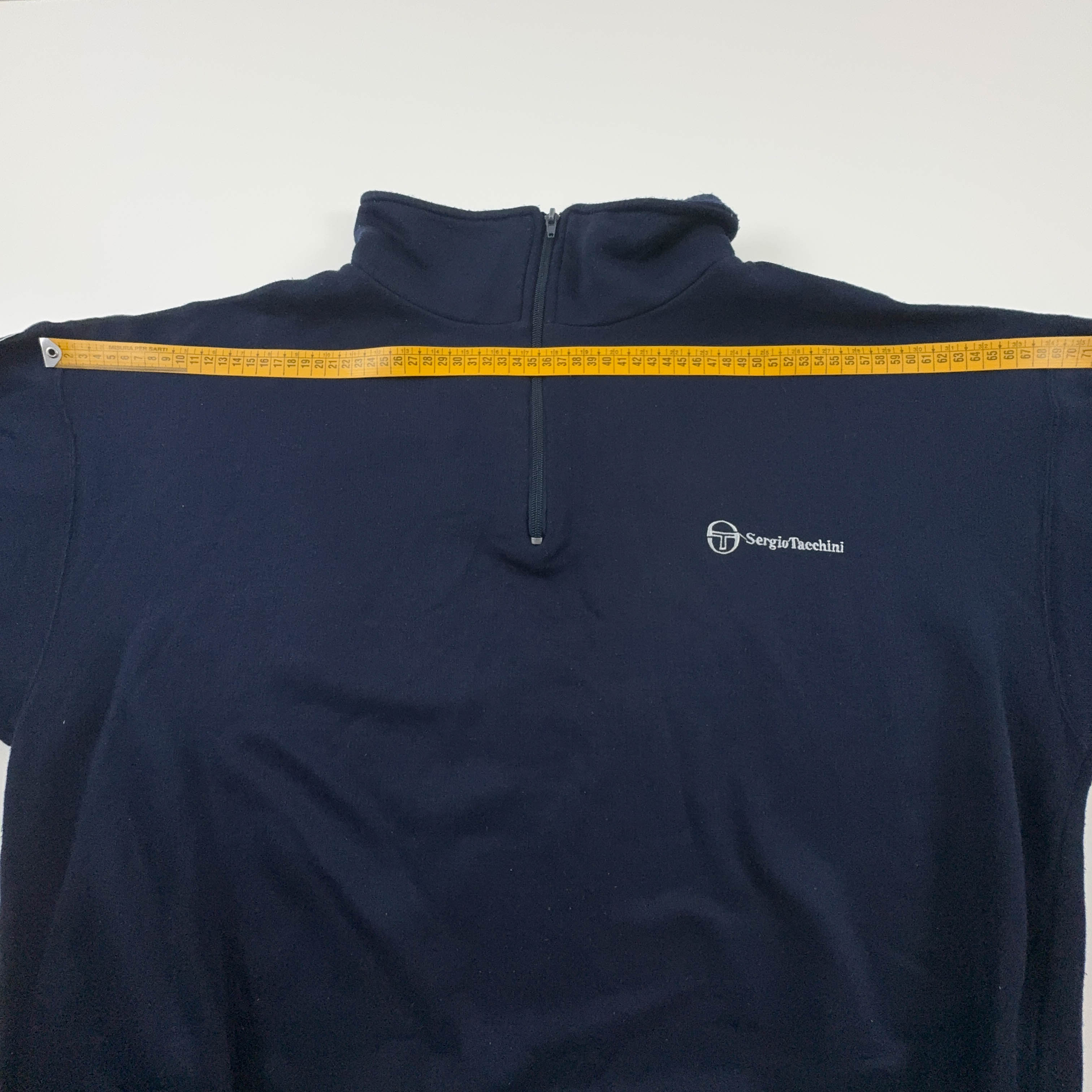 Felpa Sergio Tacchini Vintage blu scura quarter zip 50% cotone anni 2000 - Taglia XXL uomo