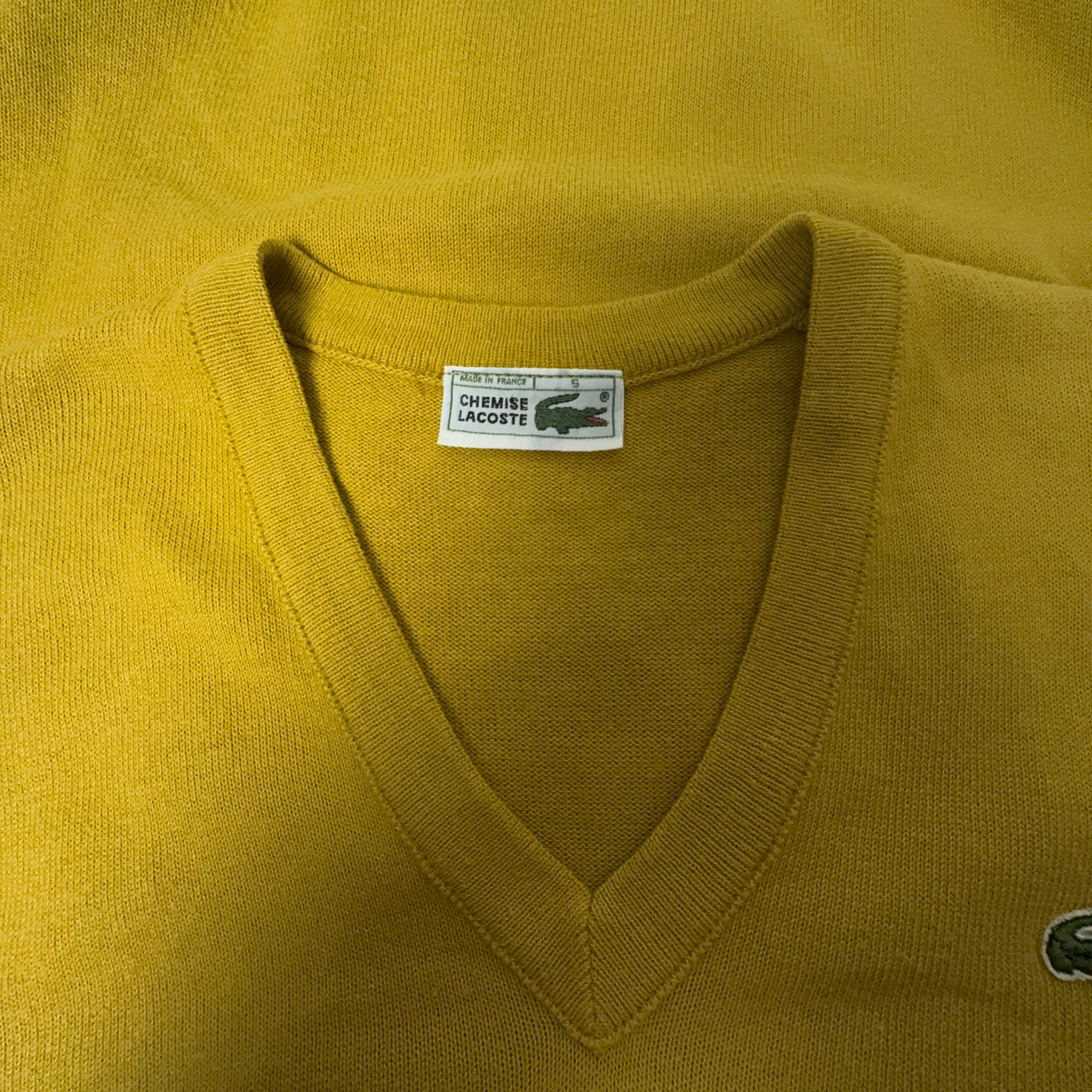 Gilet Lacoste Vintage giallo scollo a V in cotone - Taglia 5 L uomo