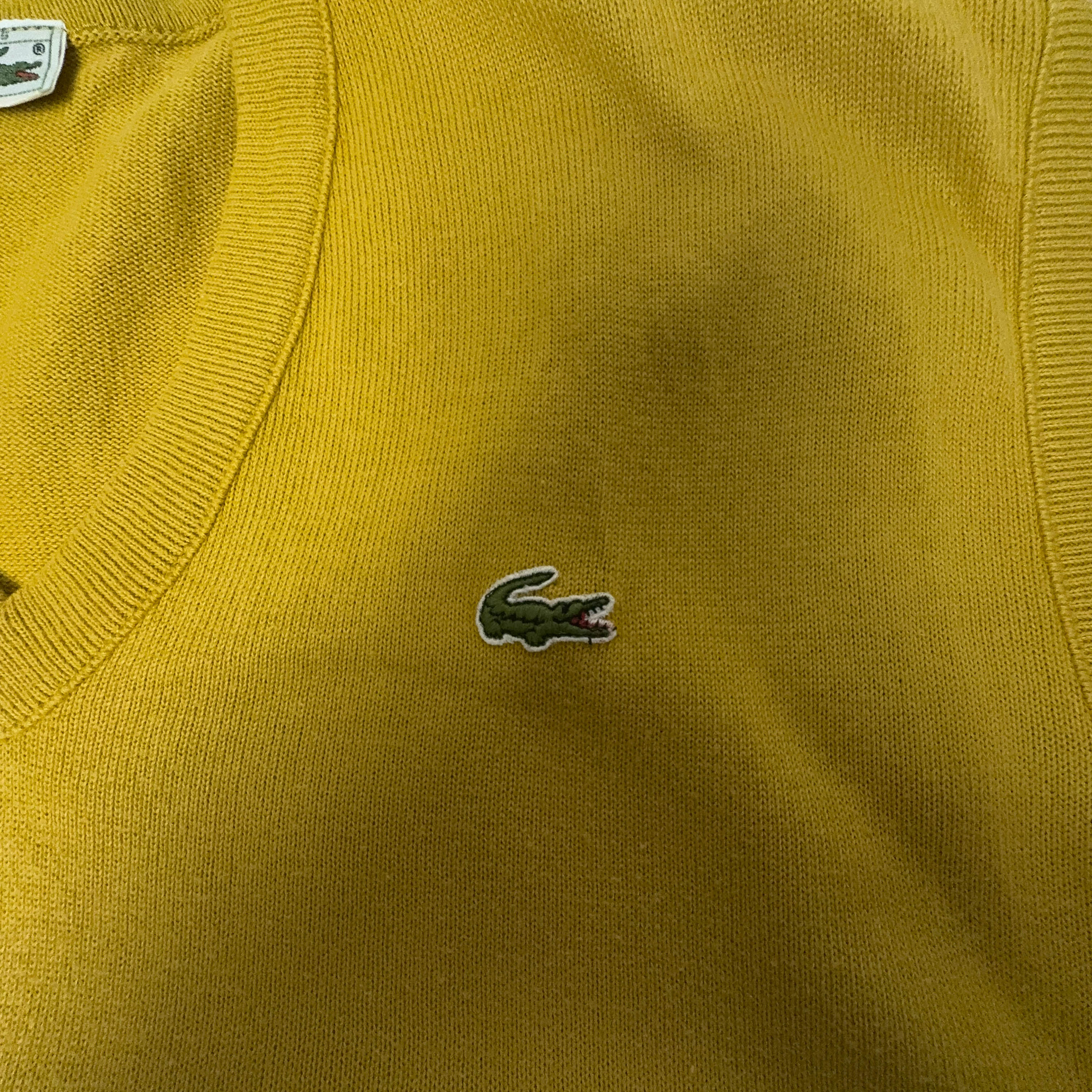 Gilet Lacoste Vintage giallo scollo a V in cotone - Taglia 5 L uomo
