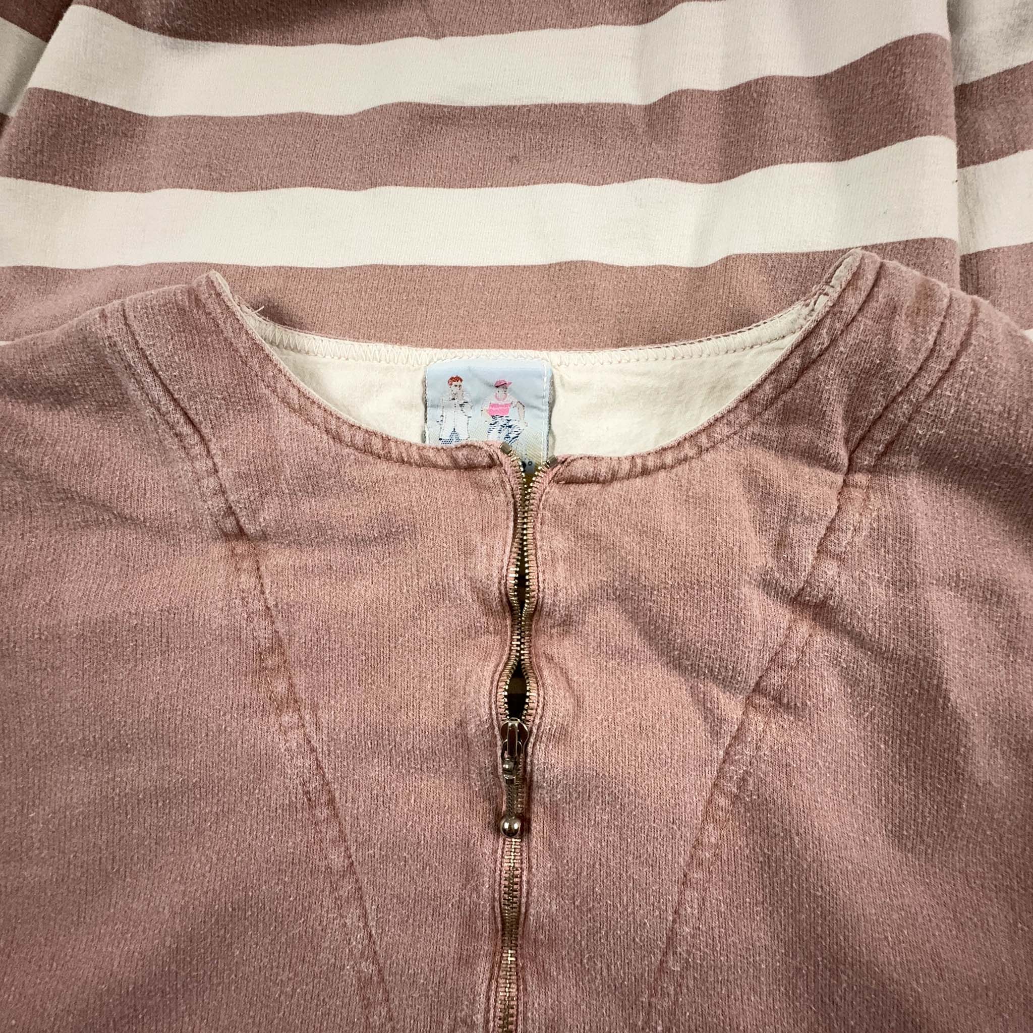 Felpa Vintage Tom Tailor rosa e bianca a girocollo con zip anni 80 - Taglia L/XL uomo