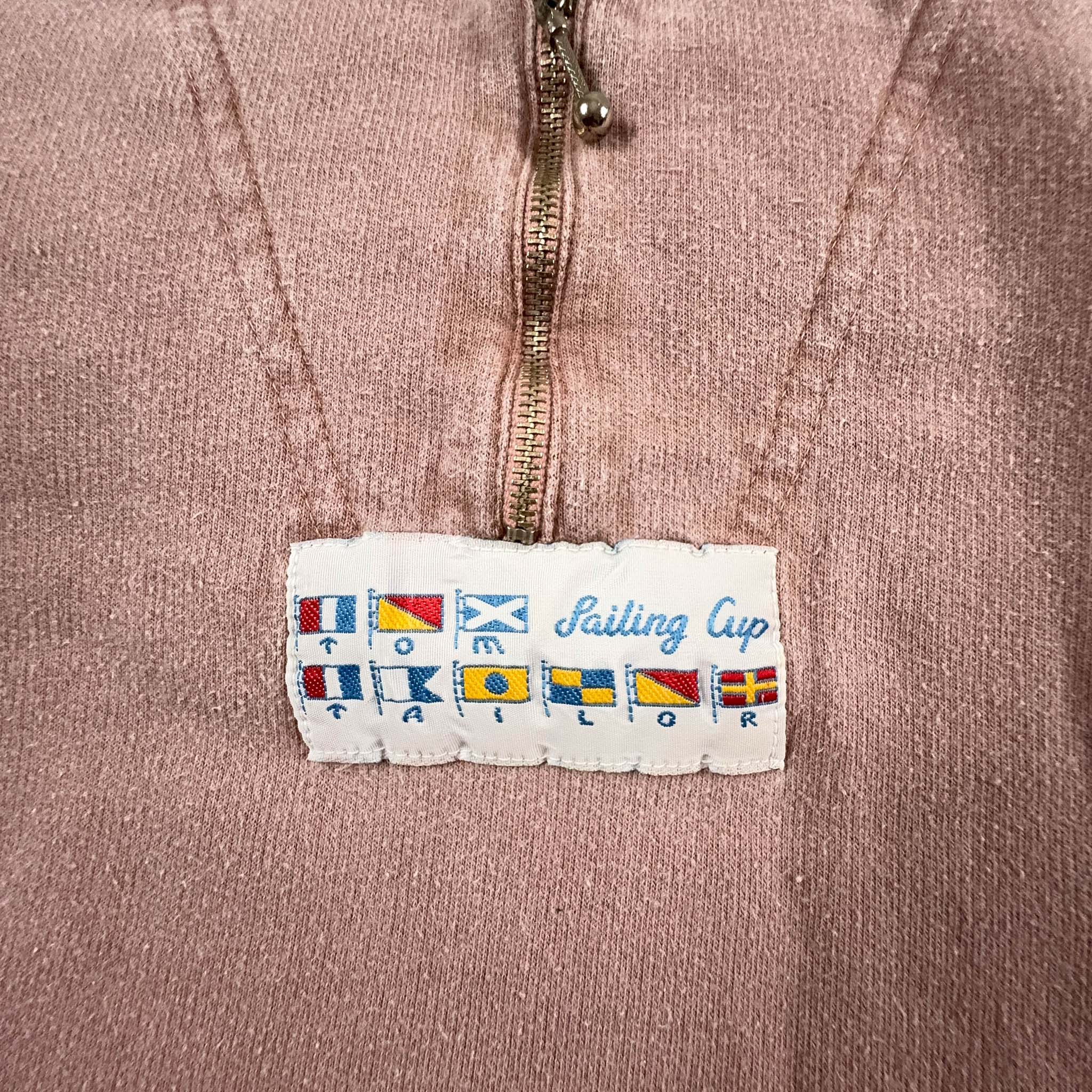 Felpa Vintage Tom Tailor rosa e bianca a girocollo con zip anni 80 - Taglia L/XL uomo