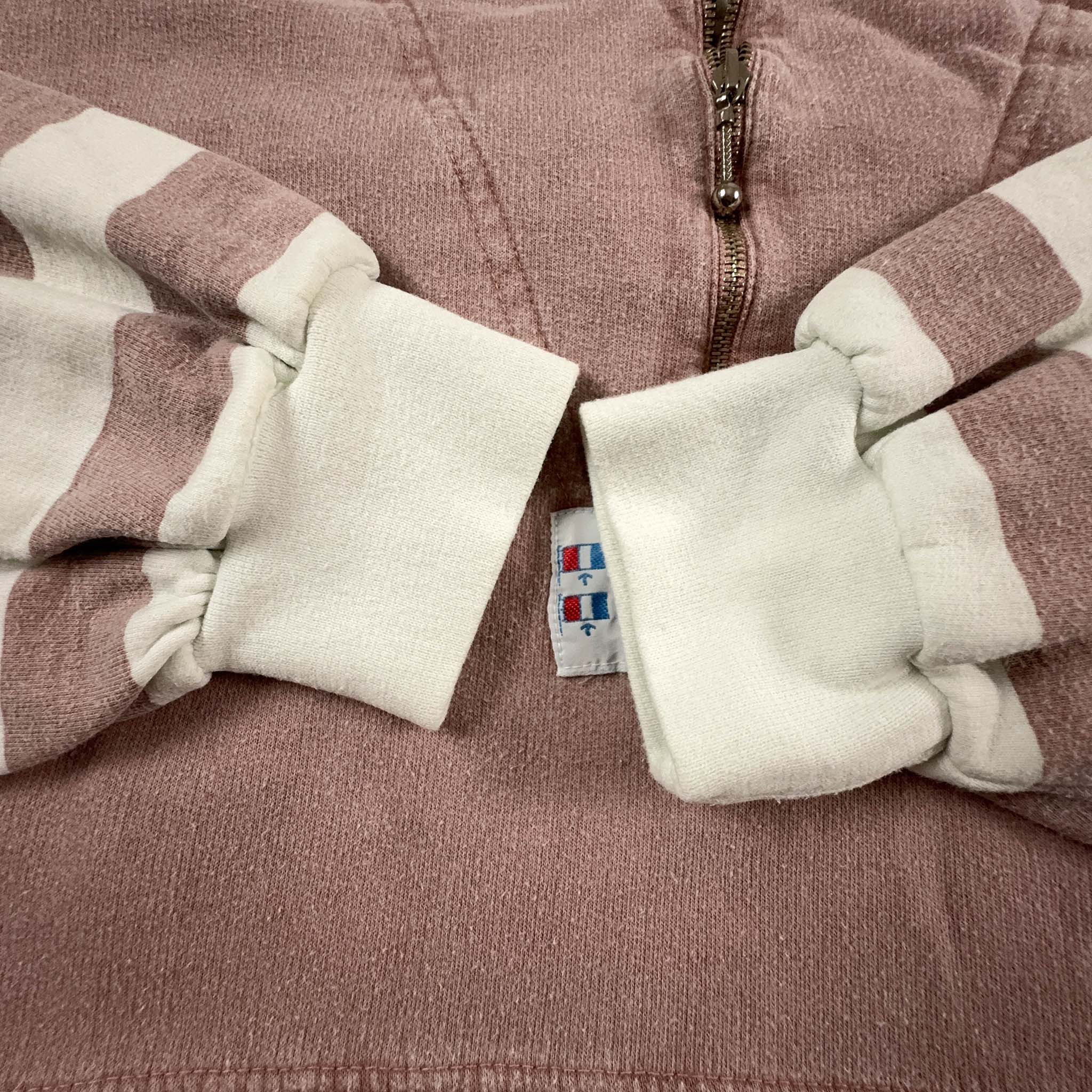 Felpa Vintage Tom Tailor rosa e bianca a girocollo con zip anni 80 - Taglia L/XL uomo