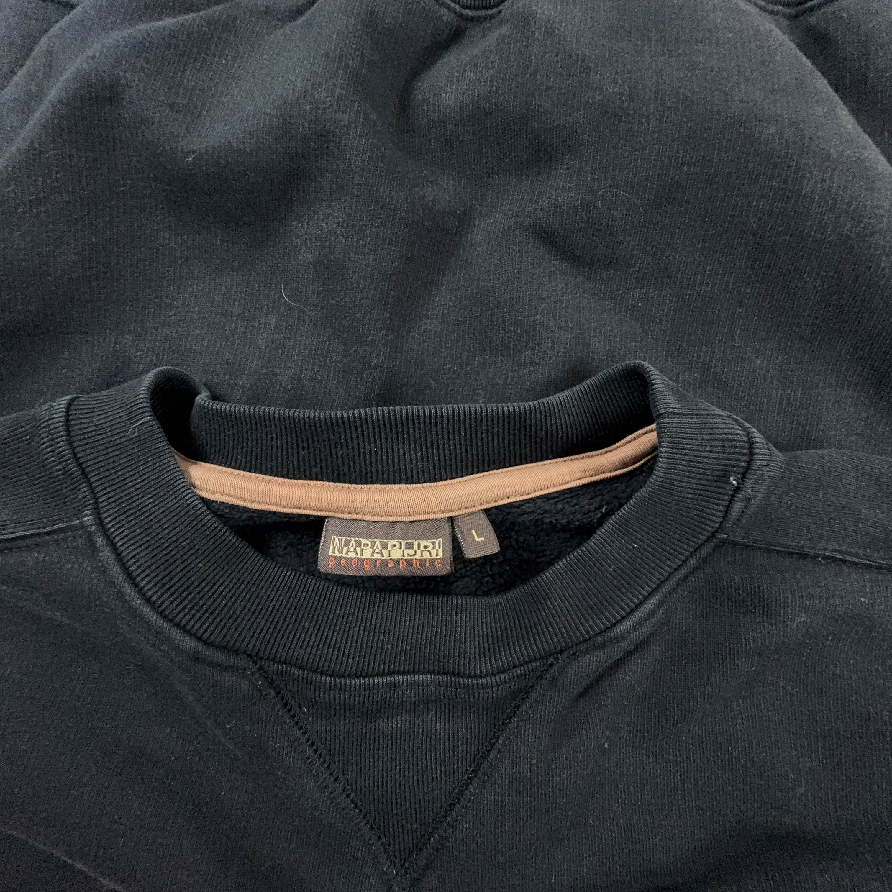 Felpa Napapijri nera a girocollo in cotone con logo ricamato - Taglia L/XL uomo