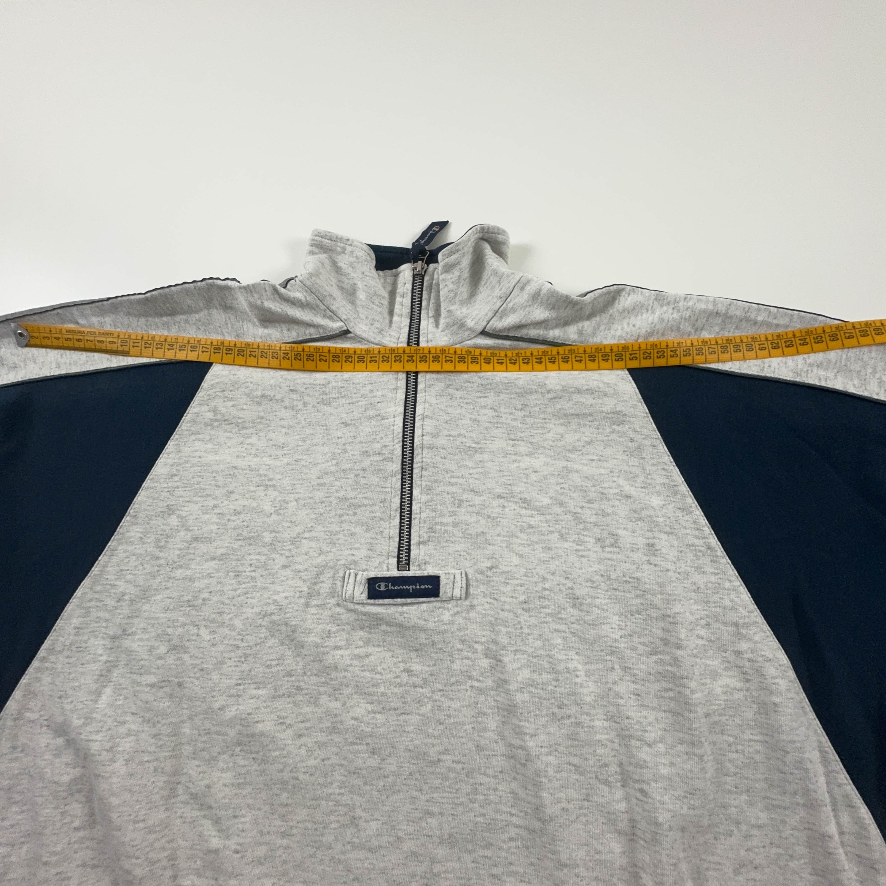 Felpa Champion Vintage grigia e blu quarter zip 60% cotone anni 2000 - Taglia L/XL uomo