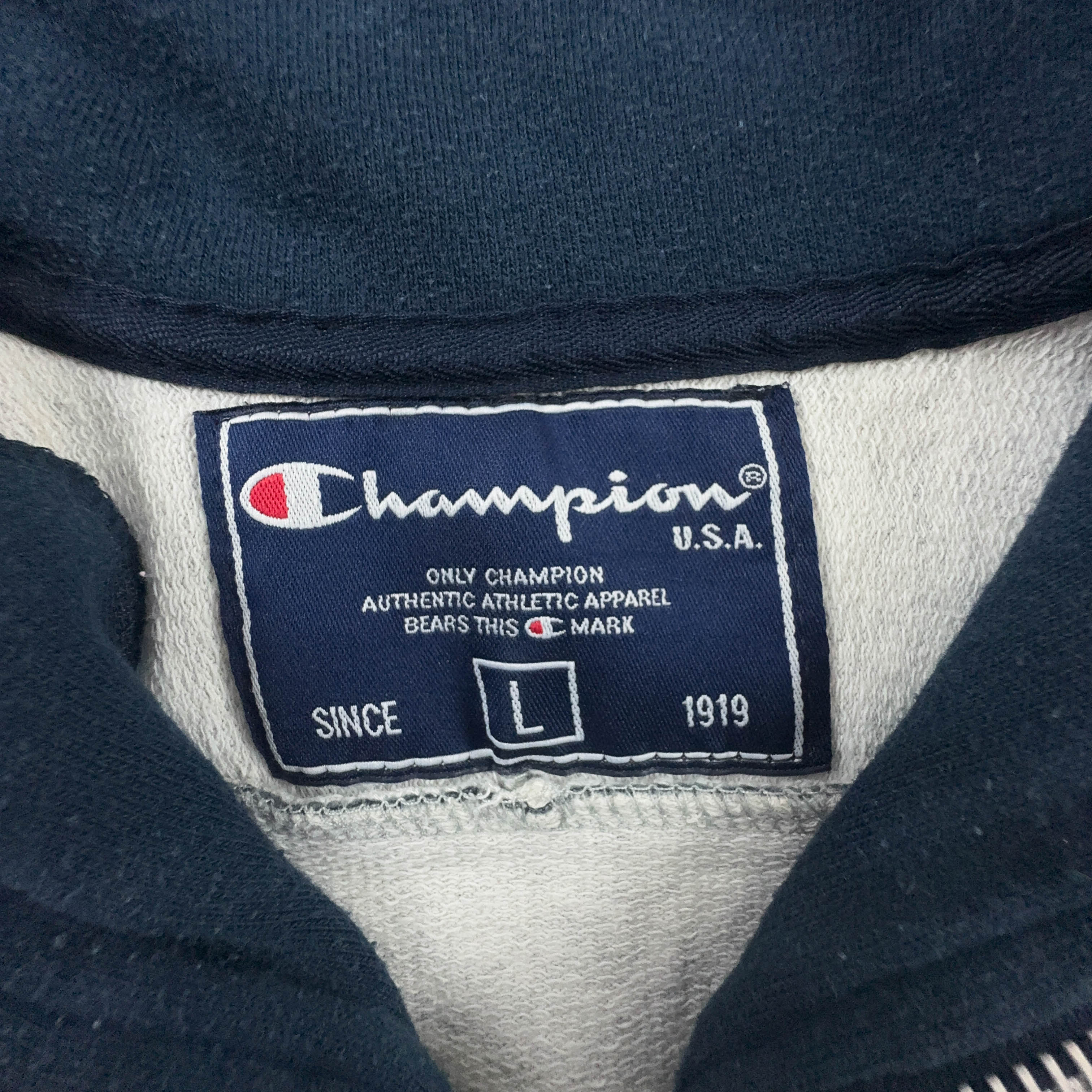 Felpa Champion Vintage grigia e blu quarter zip 60% cotone anni 2000 - Taglia L/XL uomo