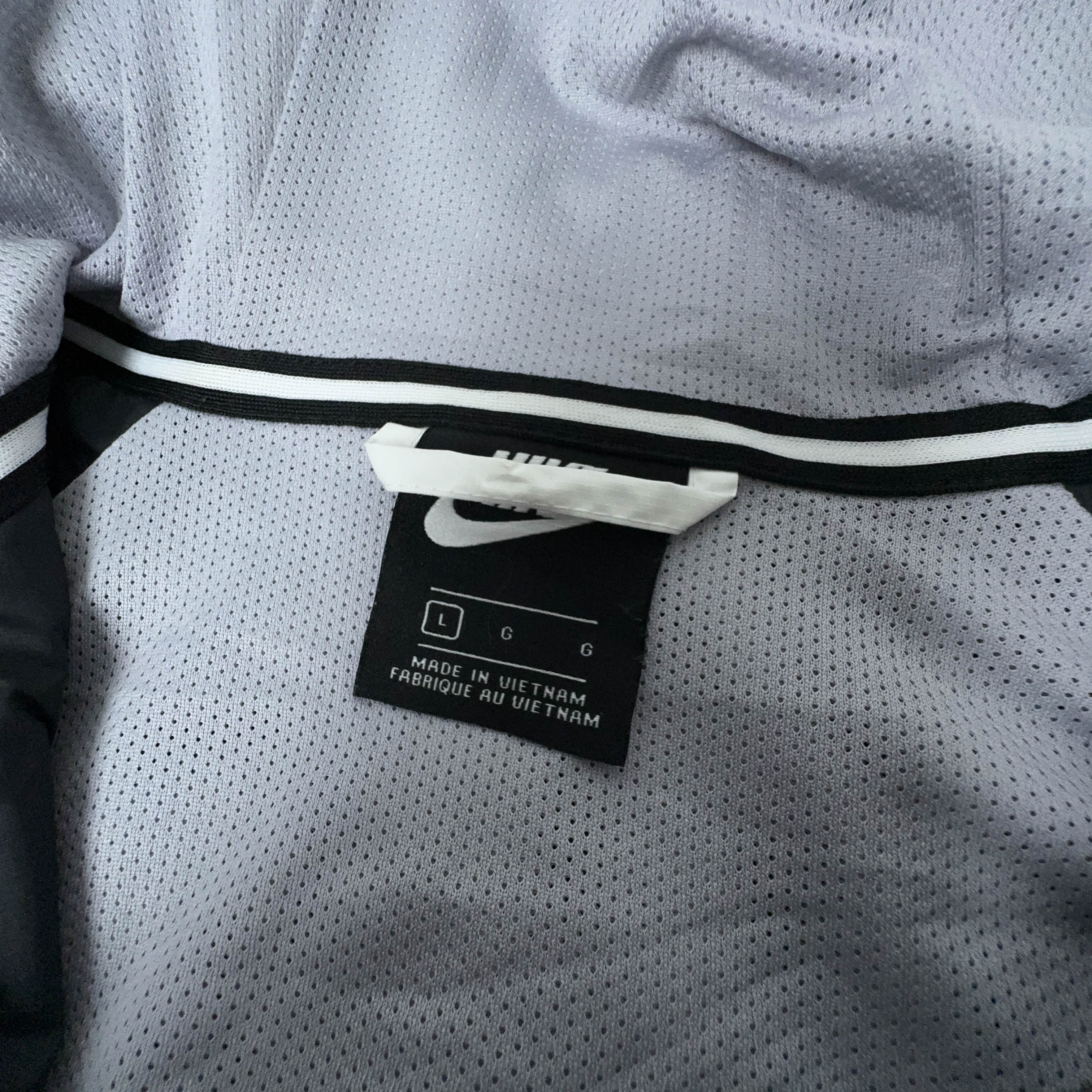 Giacca a vento Nike bianca nera e grigia con zip e cappuccio - Taglia L uomo