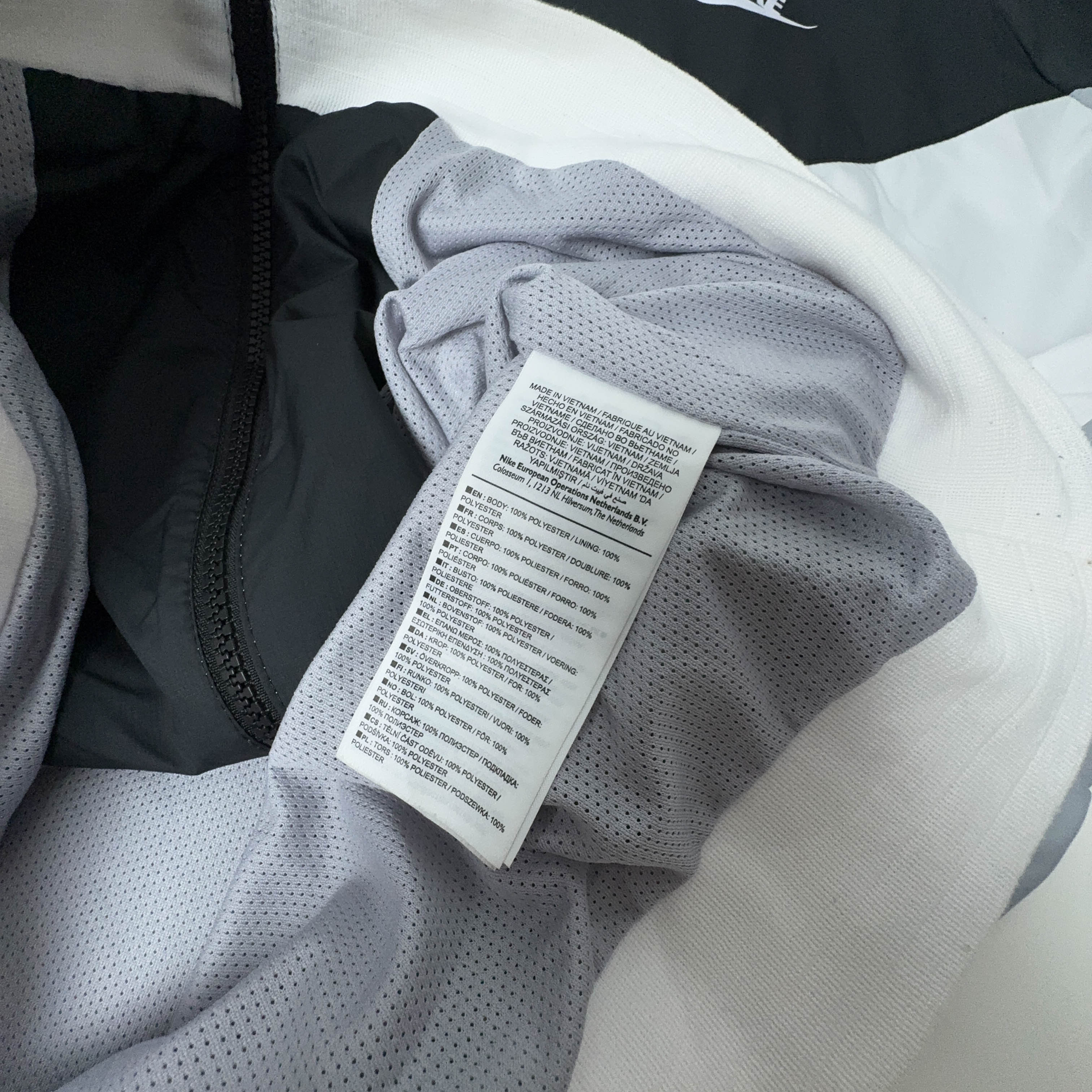 Giacca a vento Nike bianca nera e grigia con zip e cappuccio - Taglia L uomo