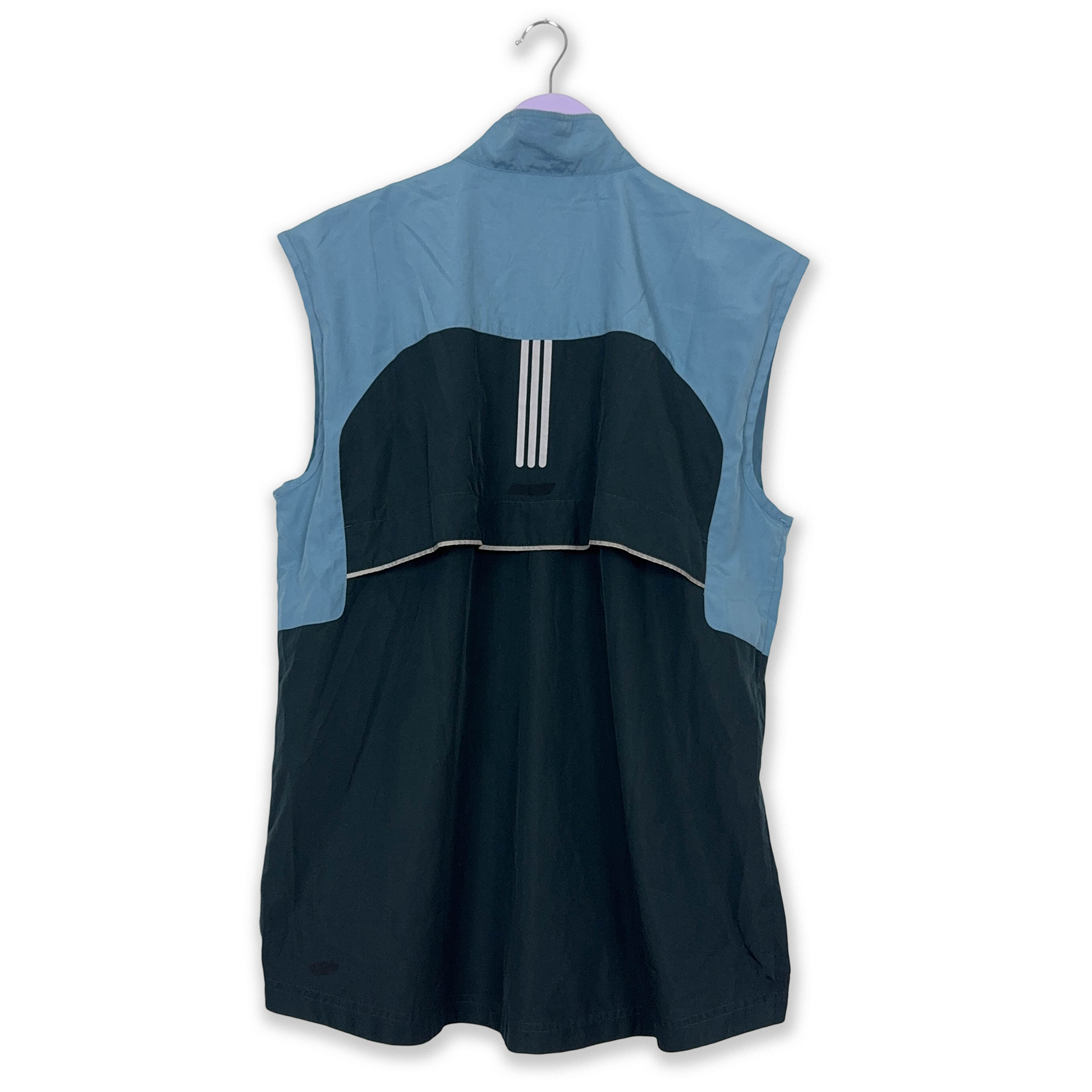 Giacca a vento smanicata Adidas Vintage blu e blu scuro con zip anni 2000 - Taglia L uomo