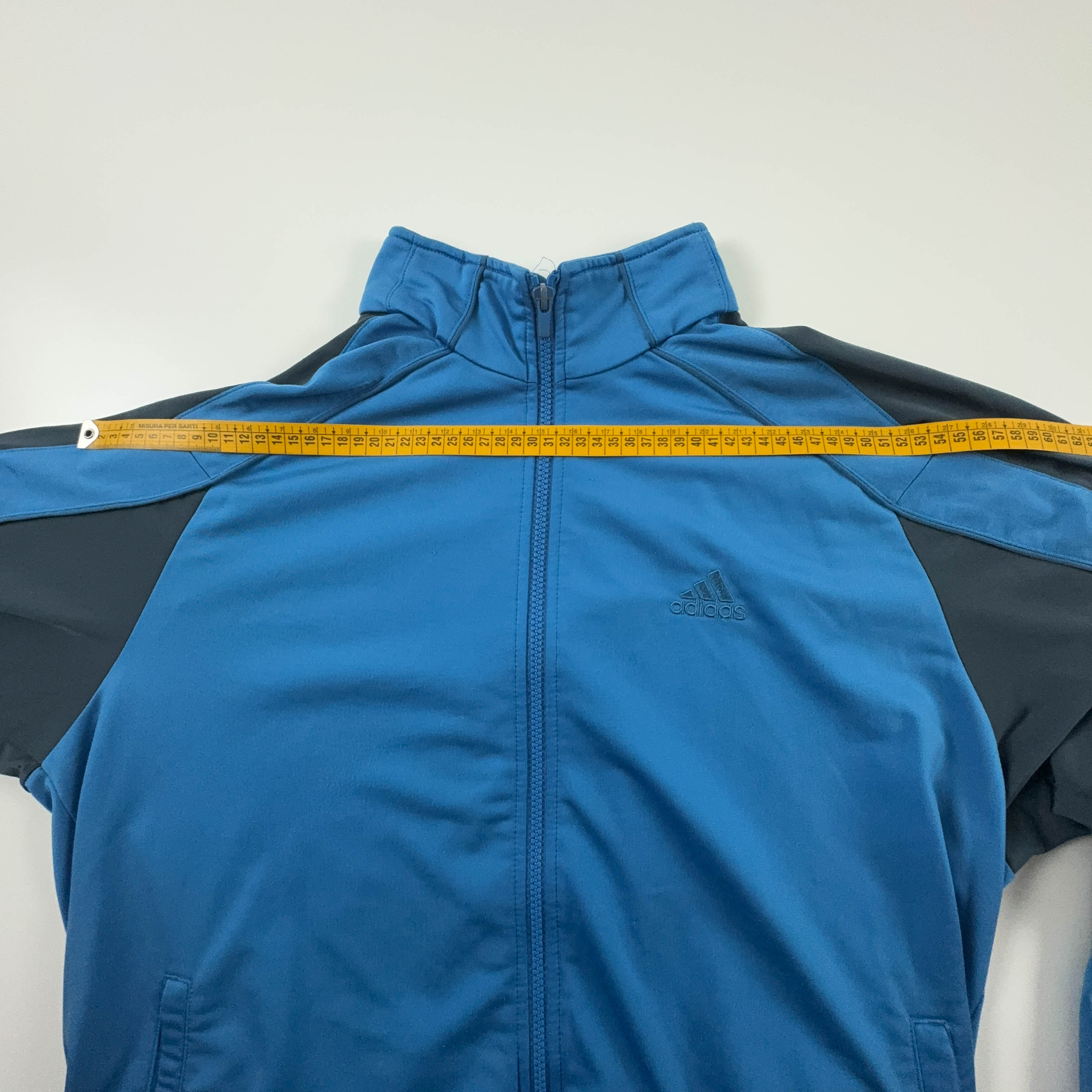 Felpa Adidas Vintage blu e grigia con zip anni 2000 - Taglia D6 180 uomo