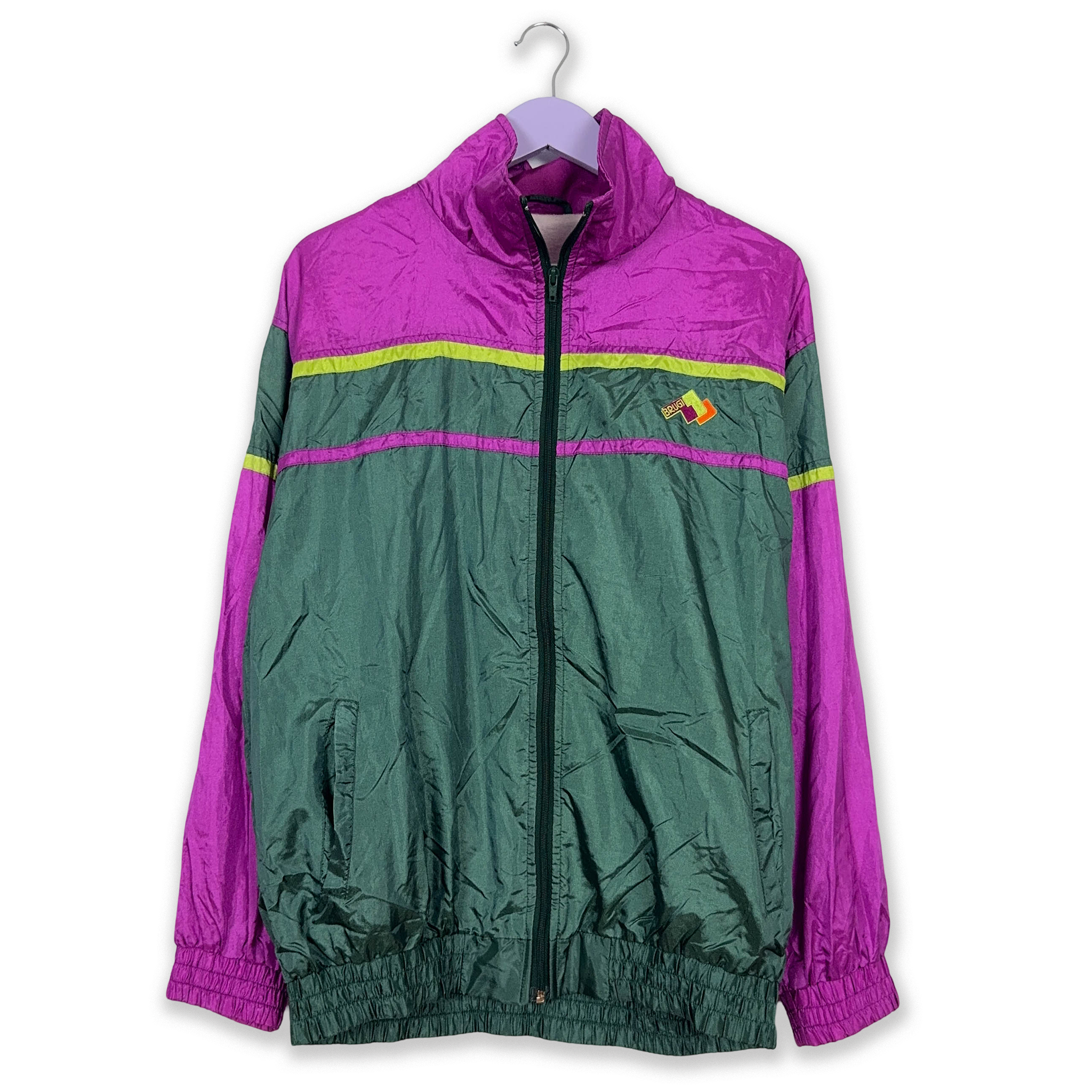 Giacca a vento Vintage verde scuro e viola con zip anni 90 - Taglia M/L uomo