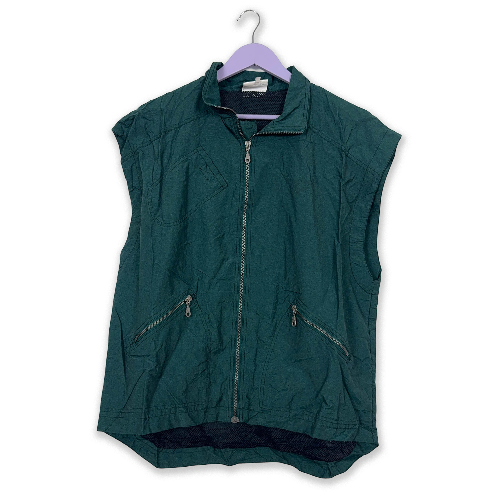 Giacca a vento Reebok Vintage smanicata verde scuro con zip anni 90 - Taglia L/XL uomo