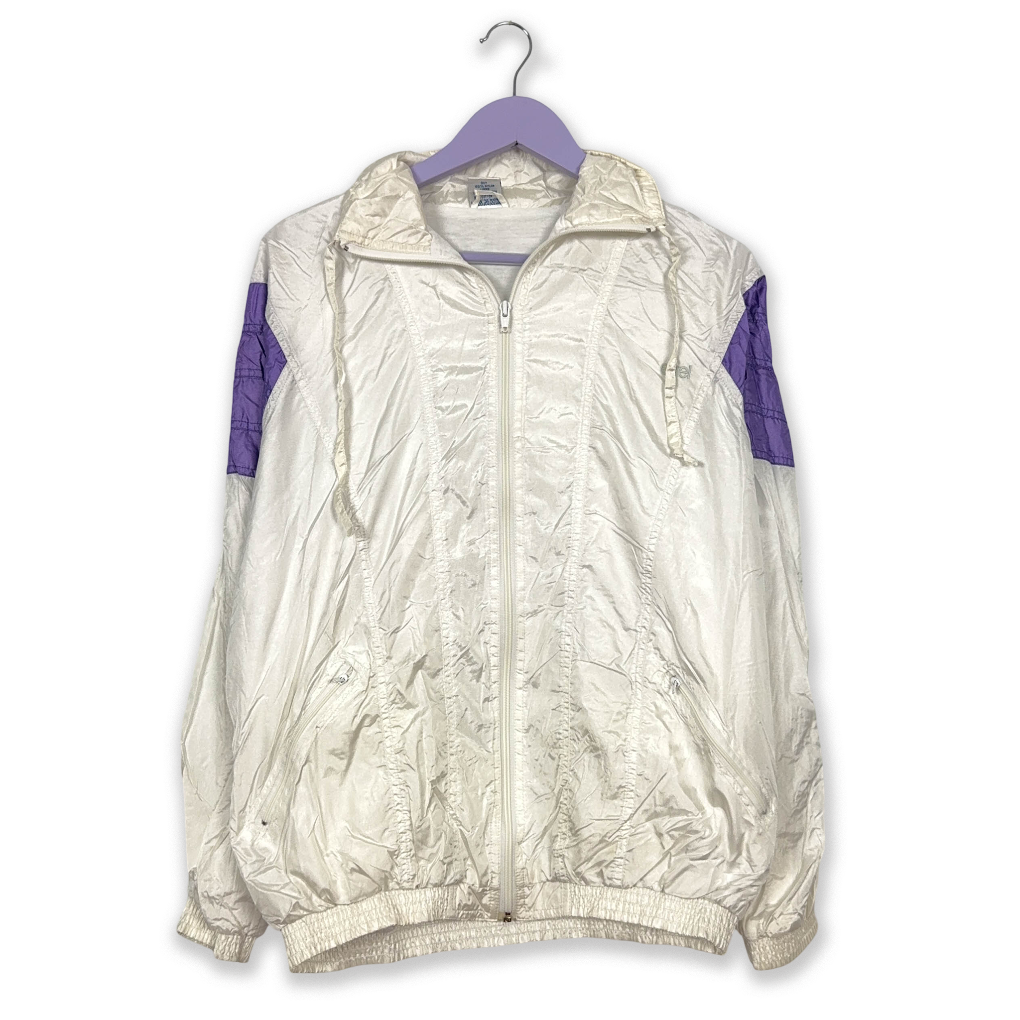 Giacca a vento Etirel Vintage bianca e viola con zip anni 90 - Taglia 176 uomo