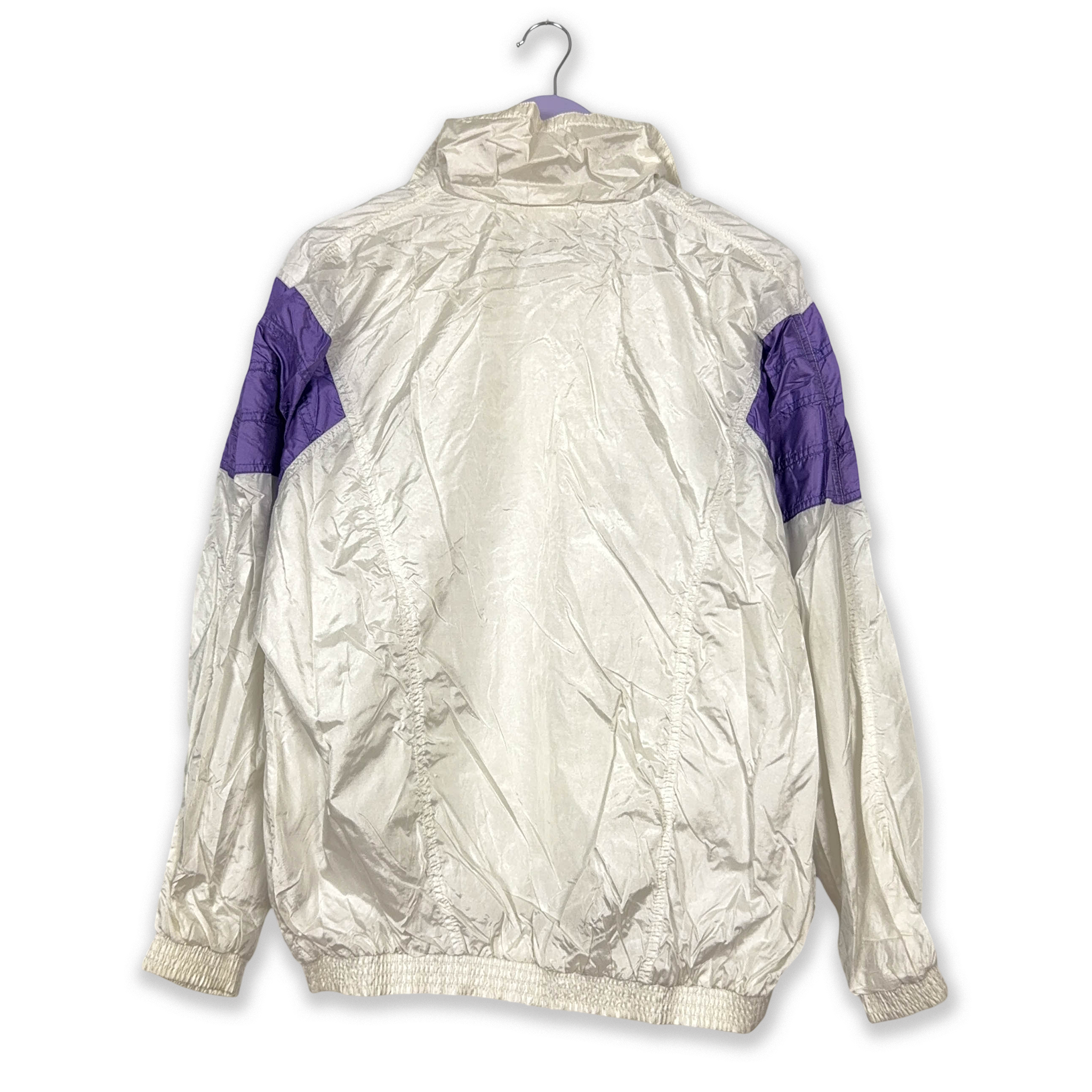 Giacca a vento Etirel Vintage bianca e viola con zip anni 90 - Taglia 176 uomo