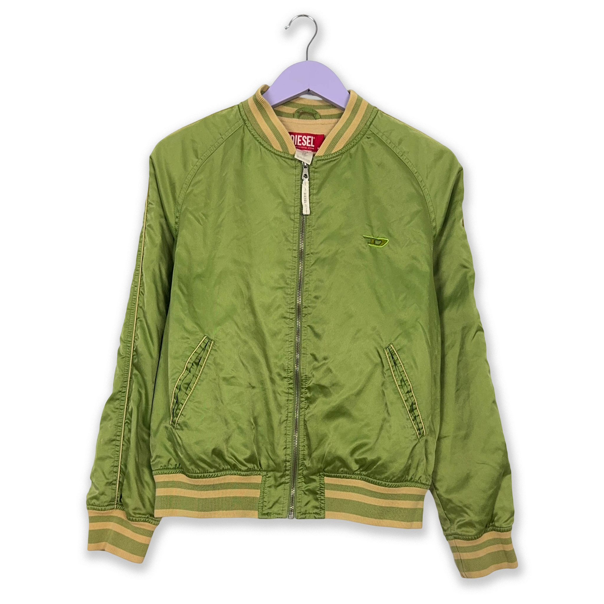 Giacca a vento Diesel Vintage verde con zip logo ricamato - Taglia M donna
