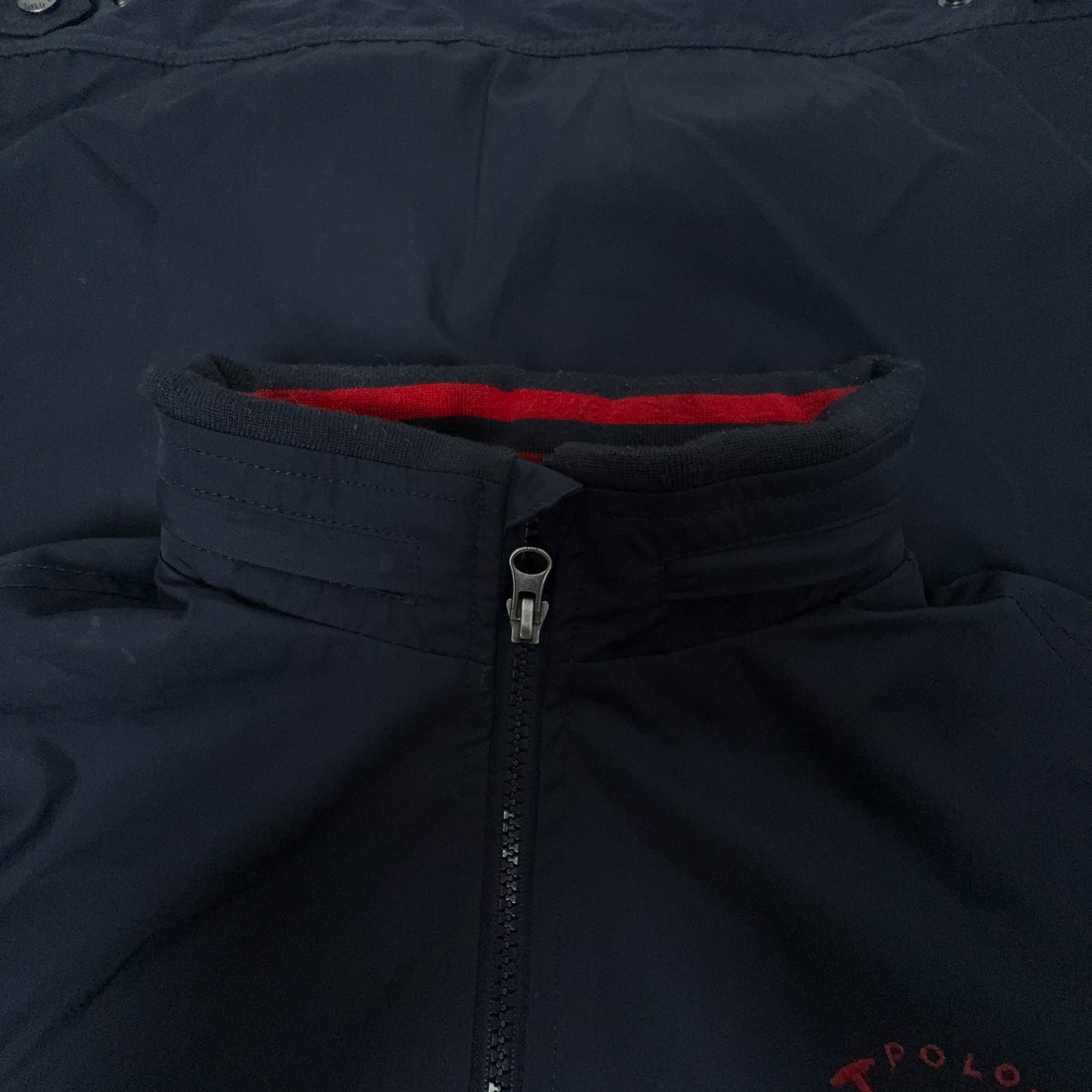 Giacca a vento Ralph Lauren blu scuro con zip e cappuccio - Taglia S uomo