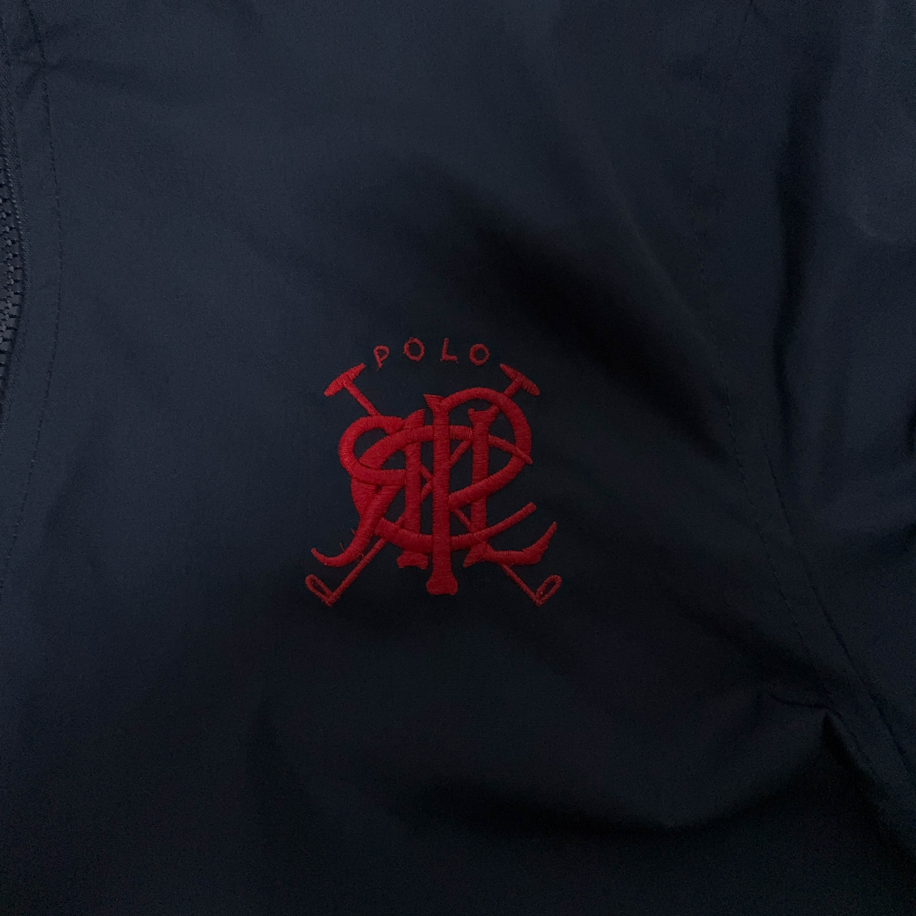 Giacca a vento Ralph Lauren blu scuro con zip e cappuccio - Taglia S uomo