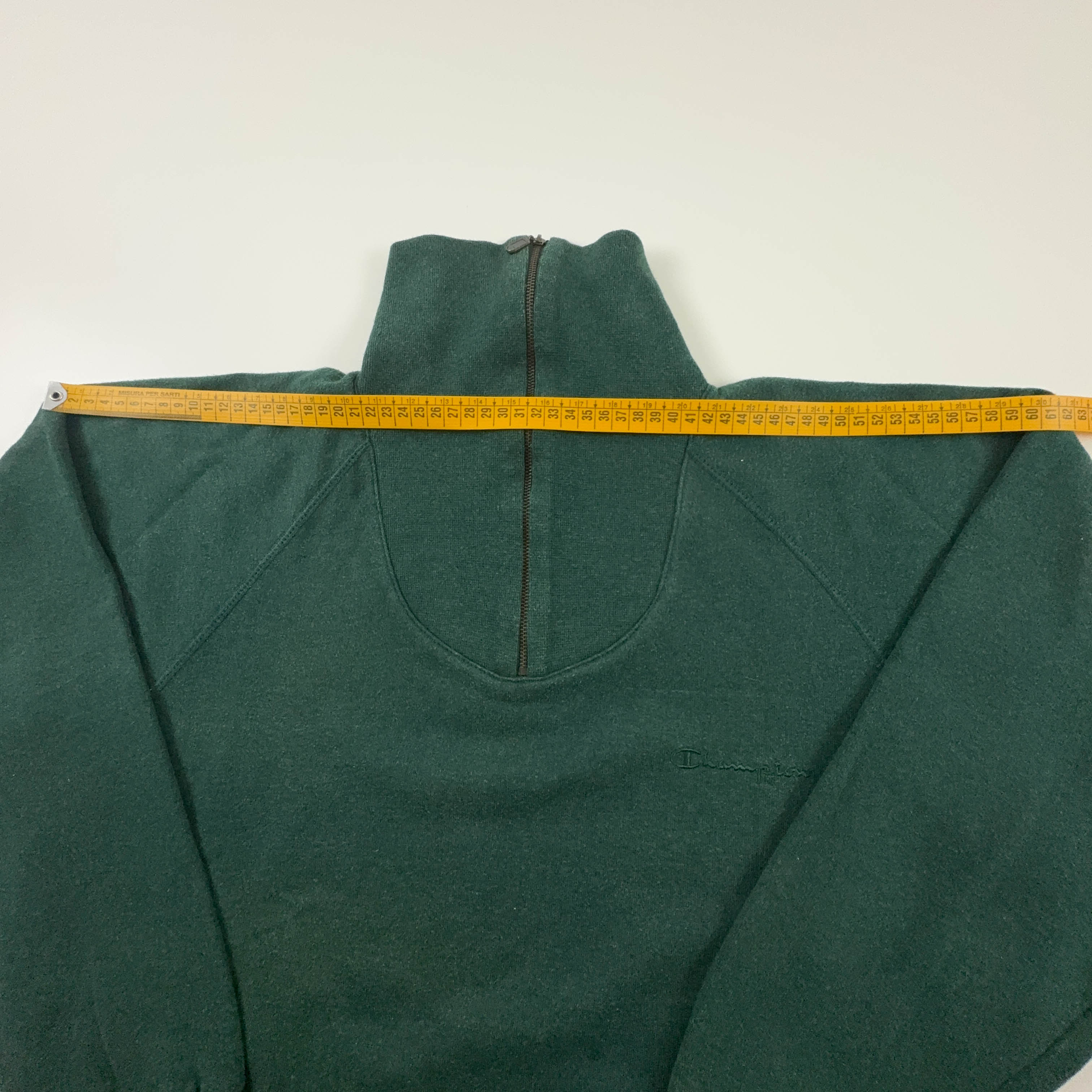 Felpa Champion Vintage verde quarter zip 62% cotone anni 80 - Taglia S/M uomo