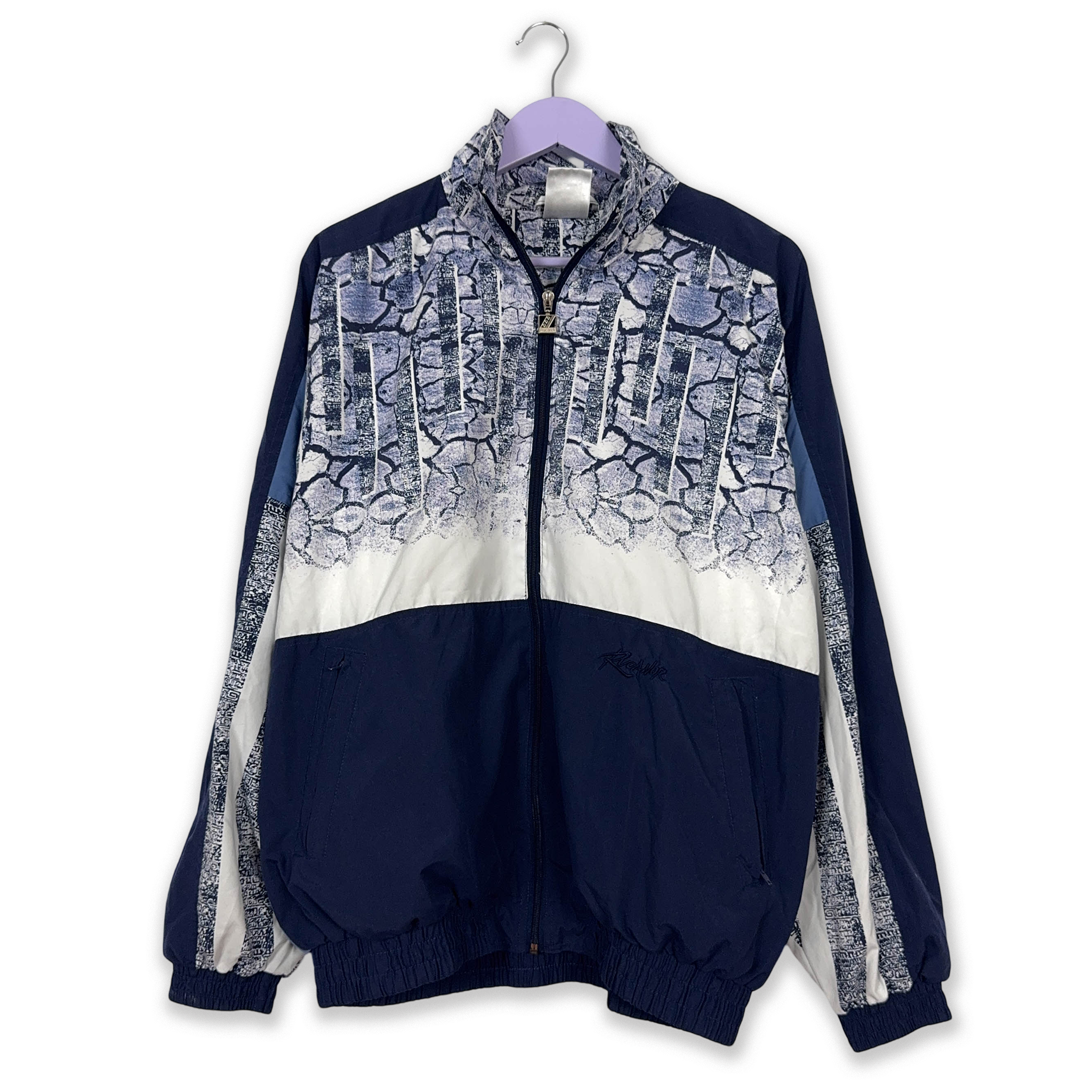 Giacca a vento Vintage blu e bianca a fantasia anni 90 - Taglia L/XL uomo