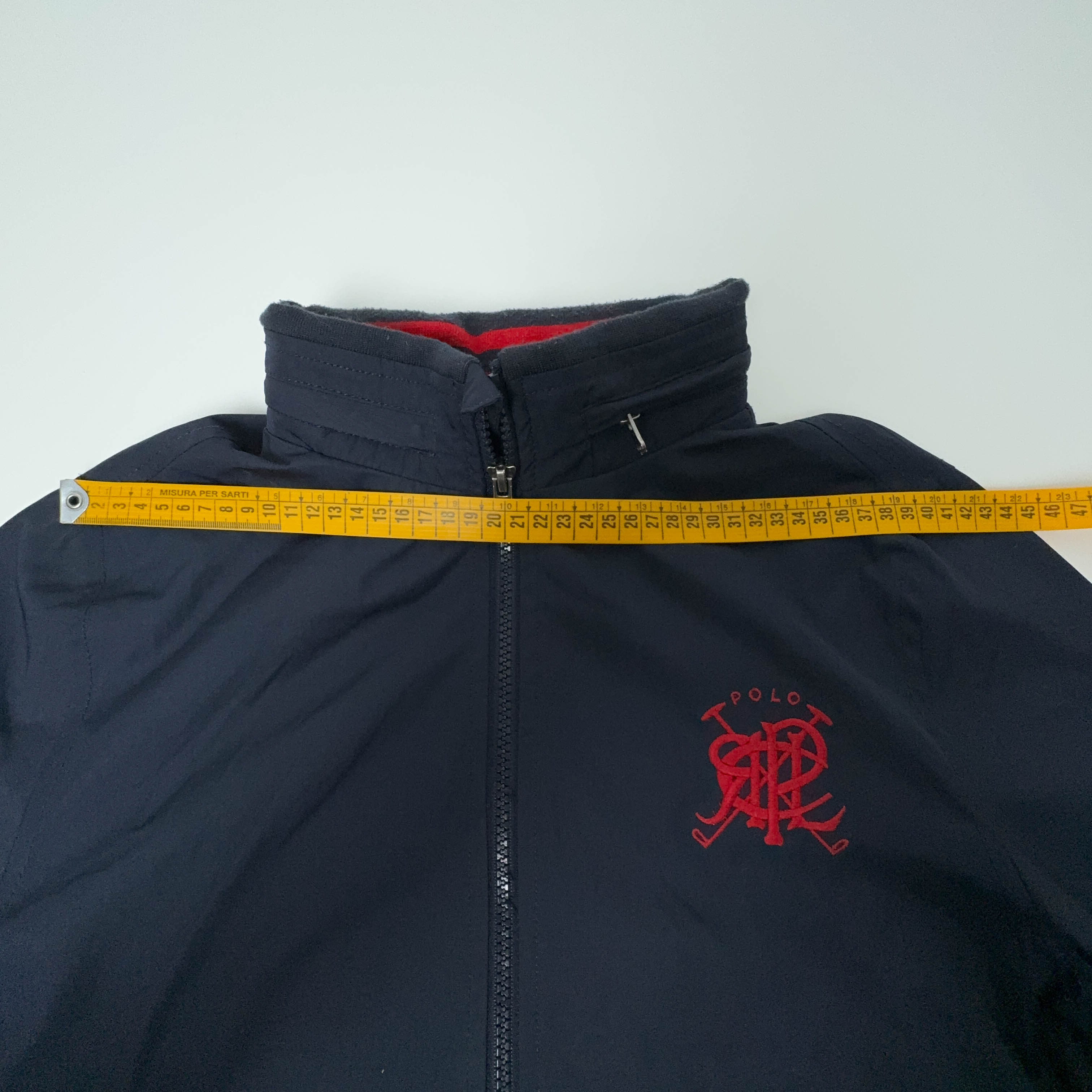 Giacca a vento Ralph Lauren blu scuro con zip e cappuccio - Taglia S uomo