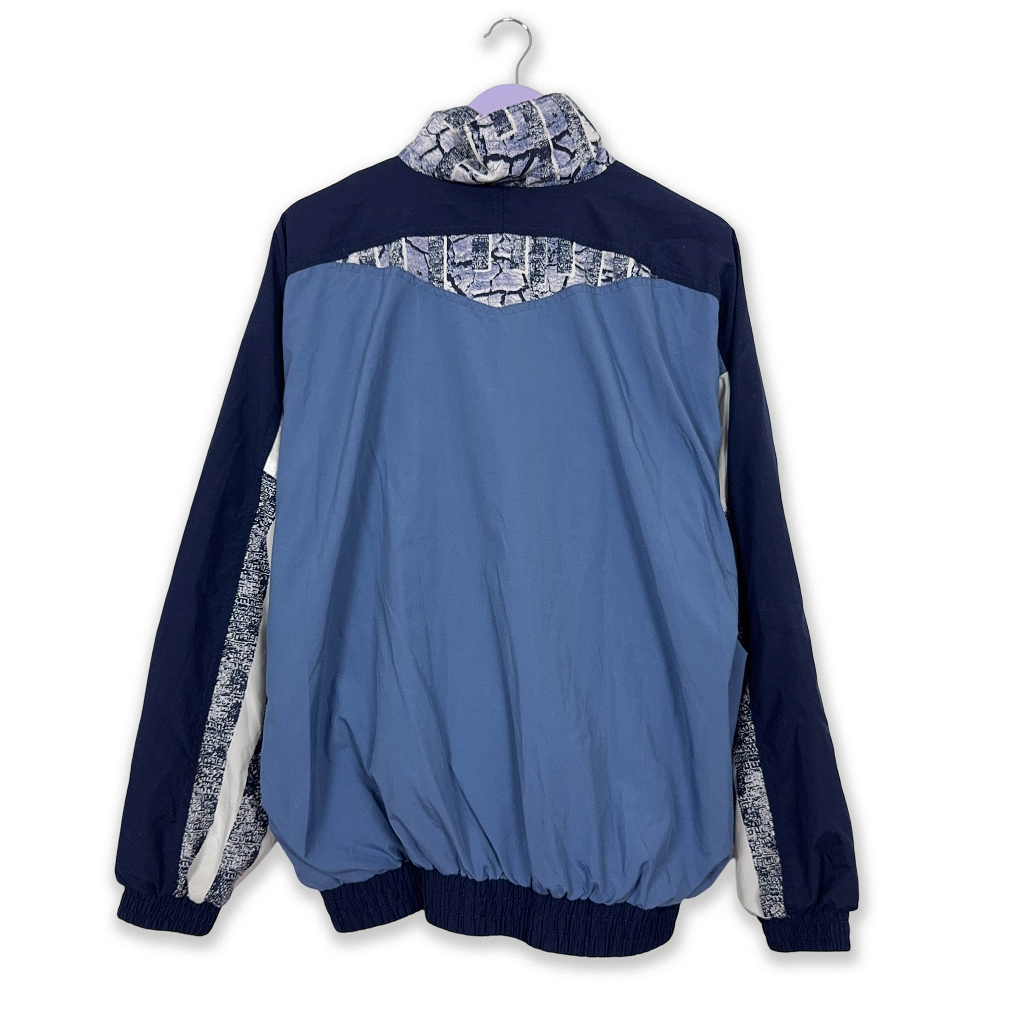Giacca a vento Vintage blu e bianca a fantasia anni 90 - Taglia L/XL uomo