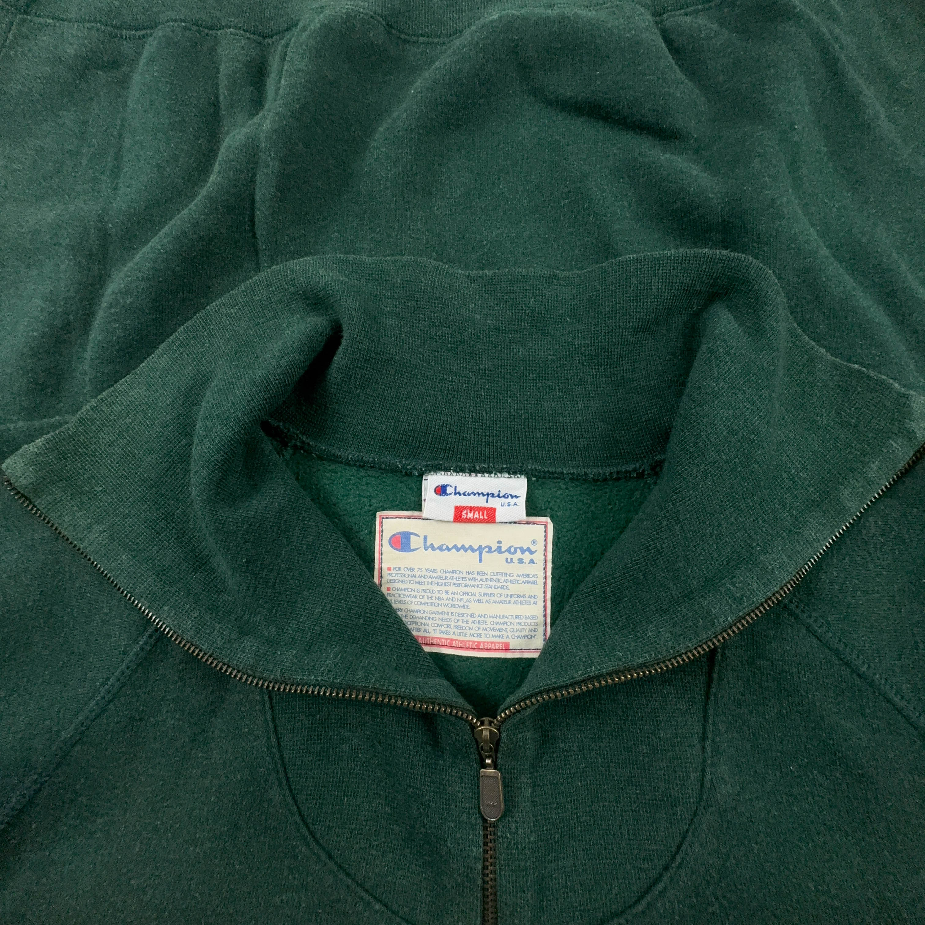 Felpa Champion Vintage verde quarter zip 62% cotone anni 80 - Taglia S/M uomo
