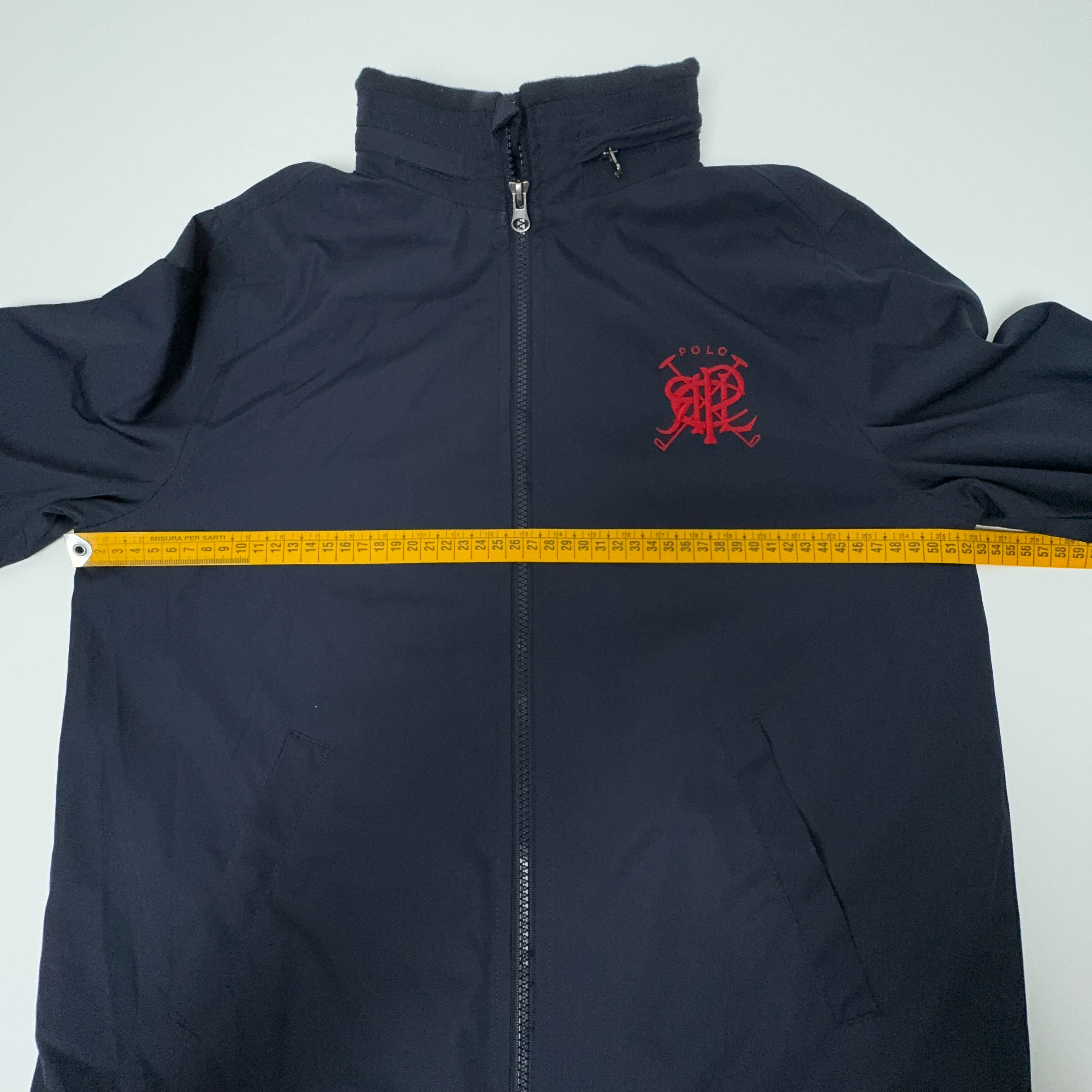 Giacca a vento Ralph Lauren blu scuro con zip e cappuccio - Taglia S uomo