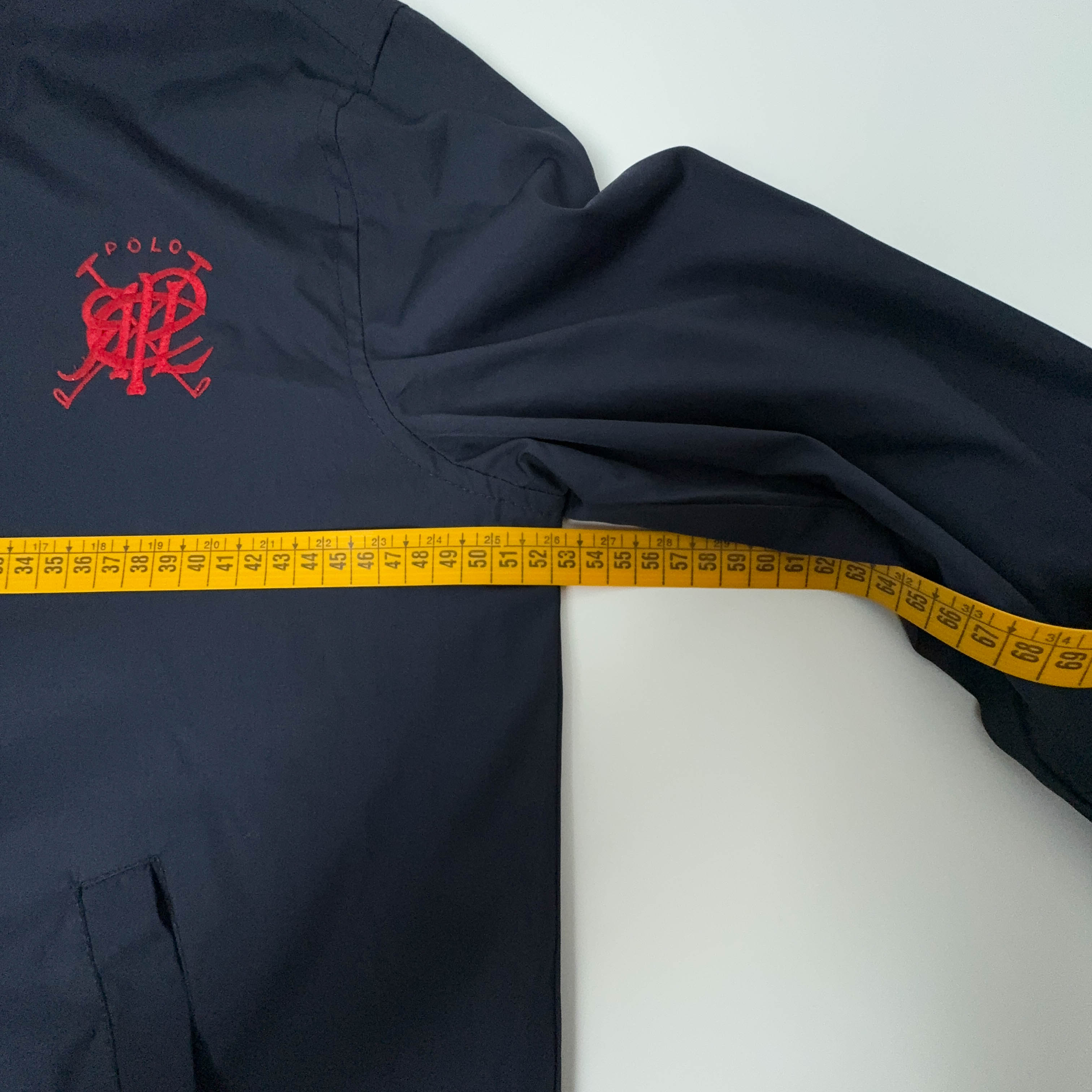 Giacca a vento Ralph Lauren blu scuro con zip e cappuccio - Taglia S uomo