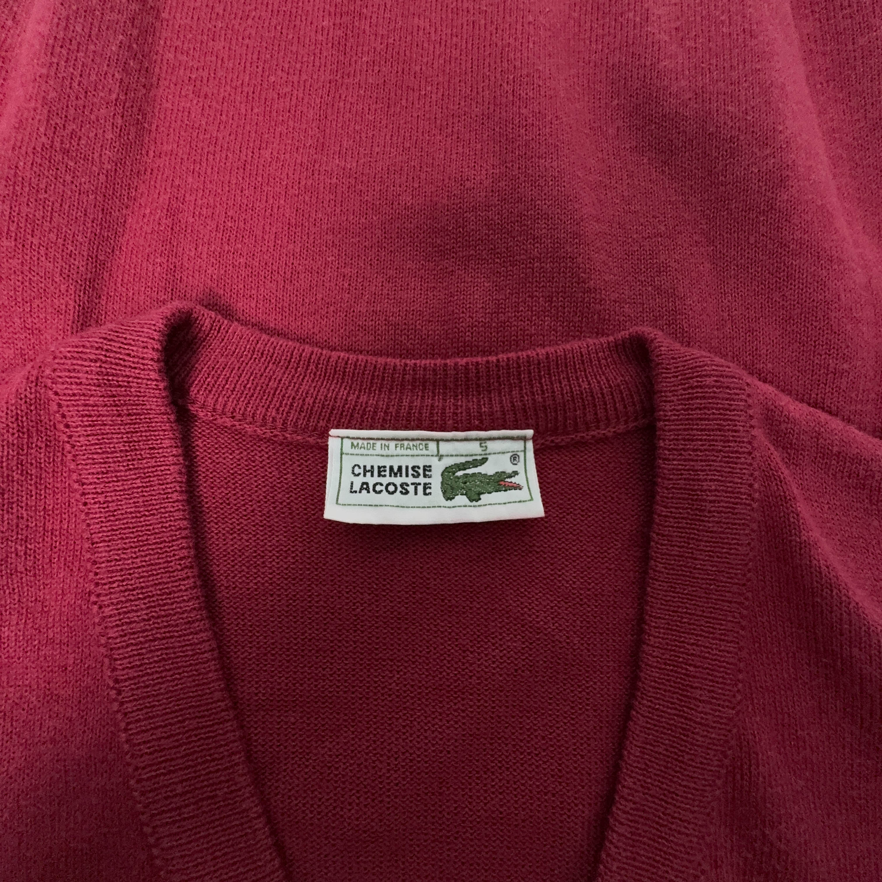 Gilet Lacoste Vintage rosso scollo a V in cotone - Taglia 5 uomo