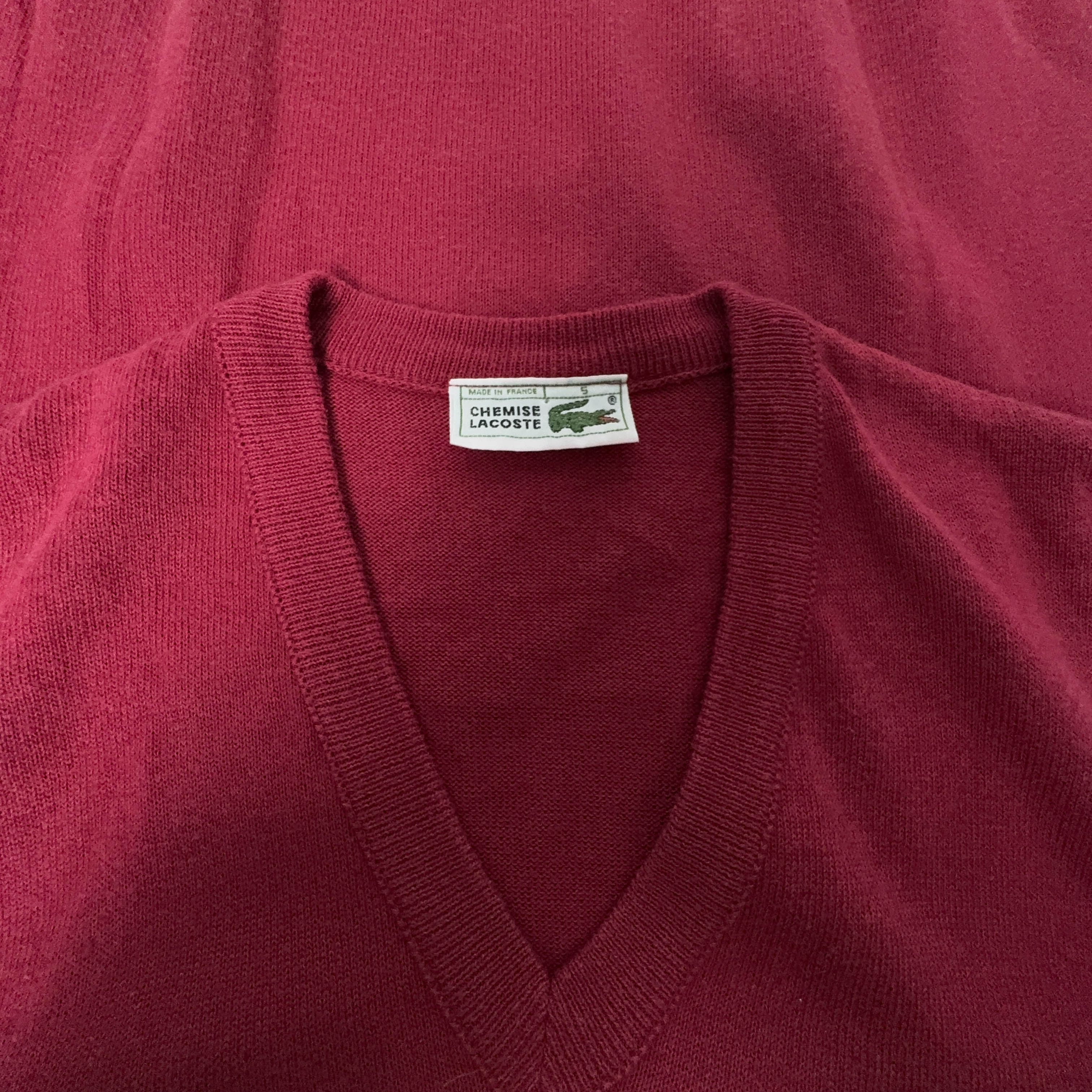 Gilet Lacoste Vintage rosso scollo a V in cotone - Taglia 5 uomo