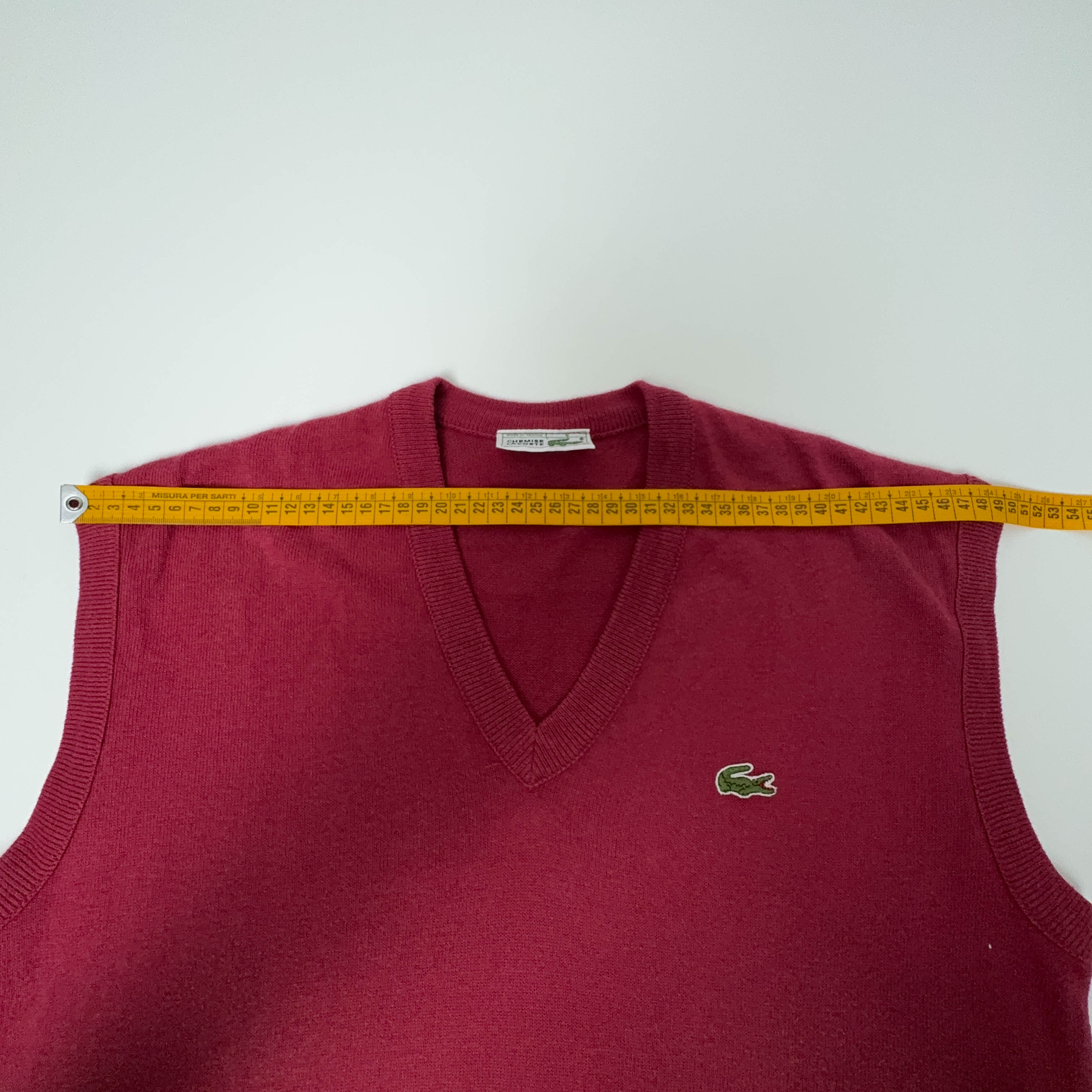 Gilet Lacoste Vintage rosso scollo a V in cotone - Taglia 5 uomo