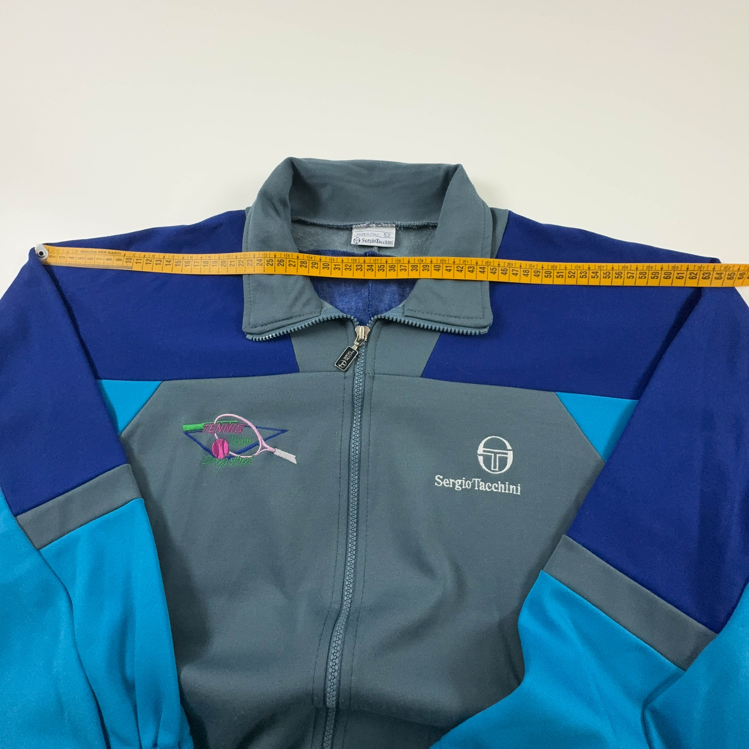 Felpa Sergio Tacchini Vintage grigia e blu con zip 30% cotone anni 90  - Taglia 52 uomo