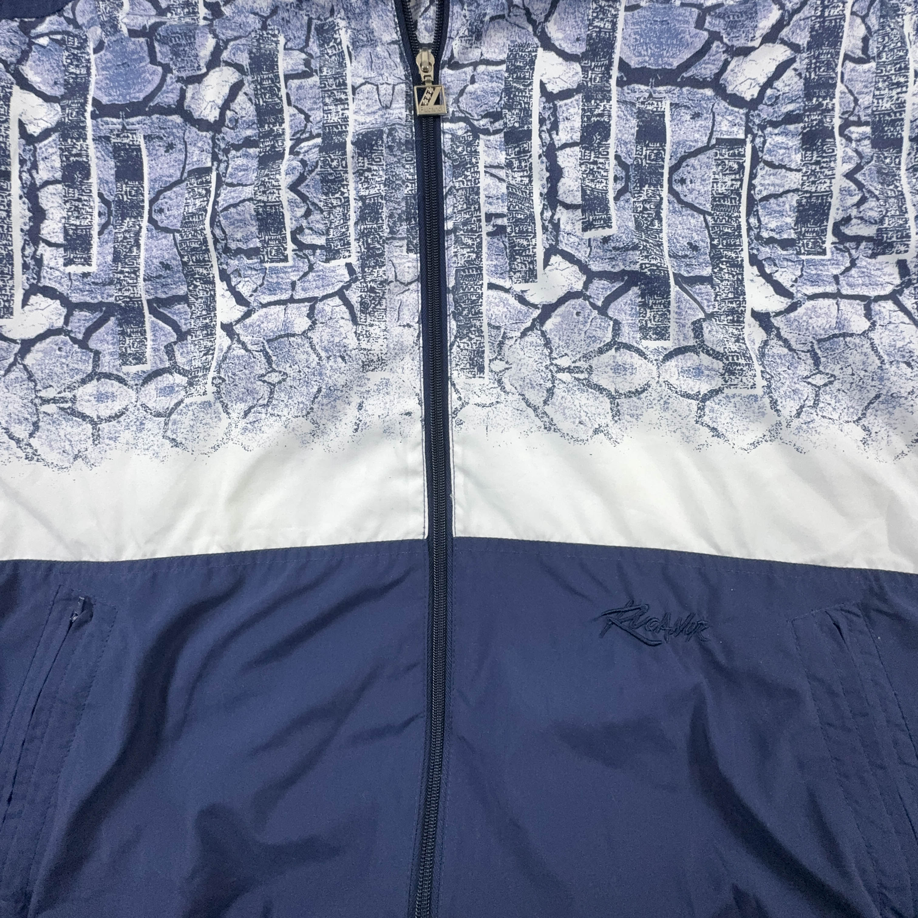 Giacca a vento Vintage blu e bianca a fantasia anni 90 - Taglia L/XL uomo