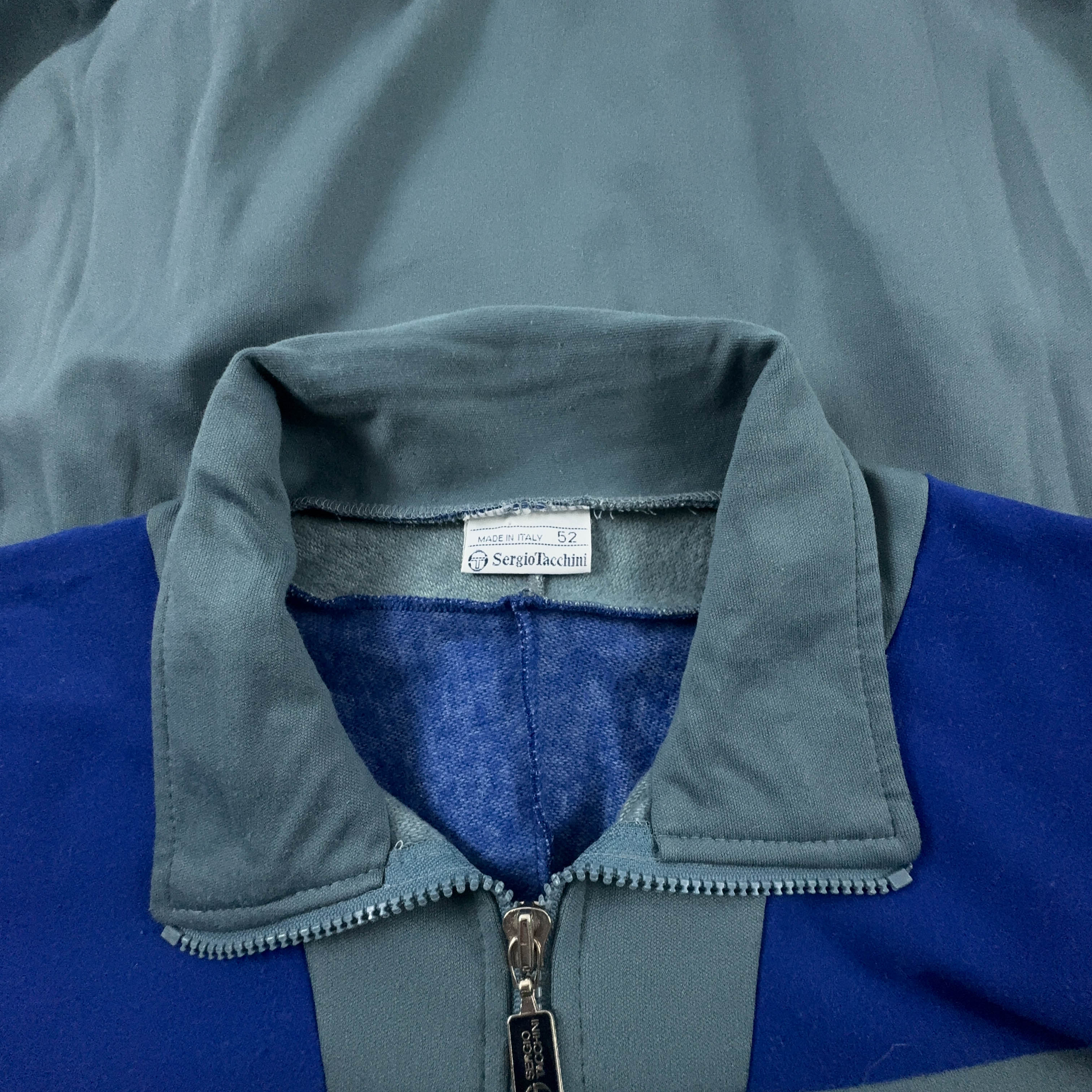 Felpa Sergio Tacchini Vintage grigia e blu con zip 30% cotone anni 90  - Taglia 52 uomo