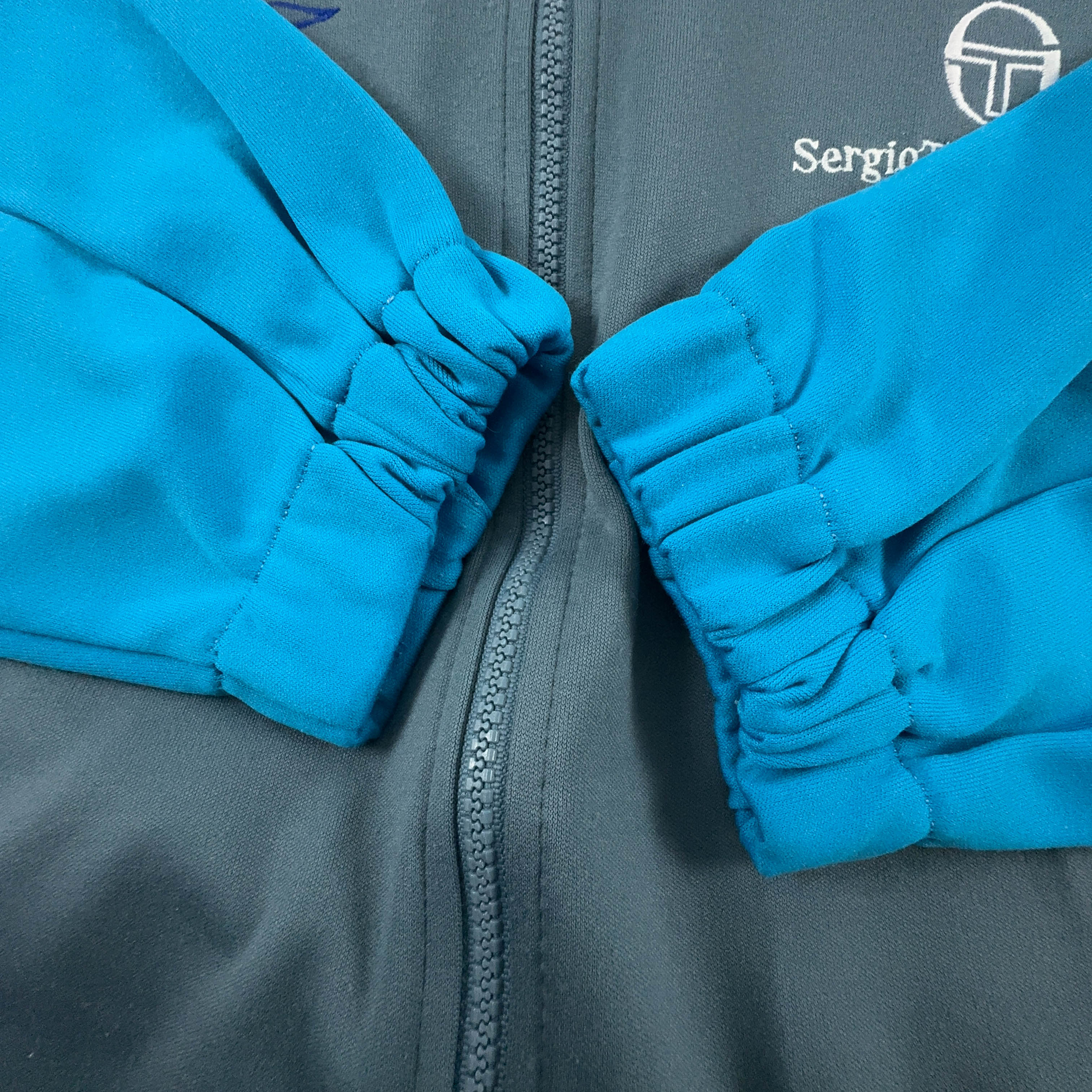 Felpa Sergio Tacchini Vintage grigia e blu con zip 30% cotone anni 90  - Taglia 52 uomo